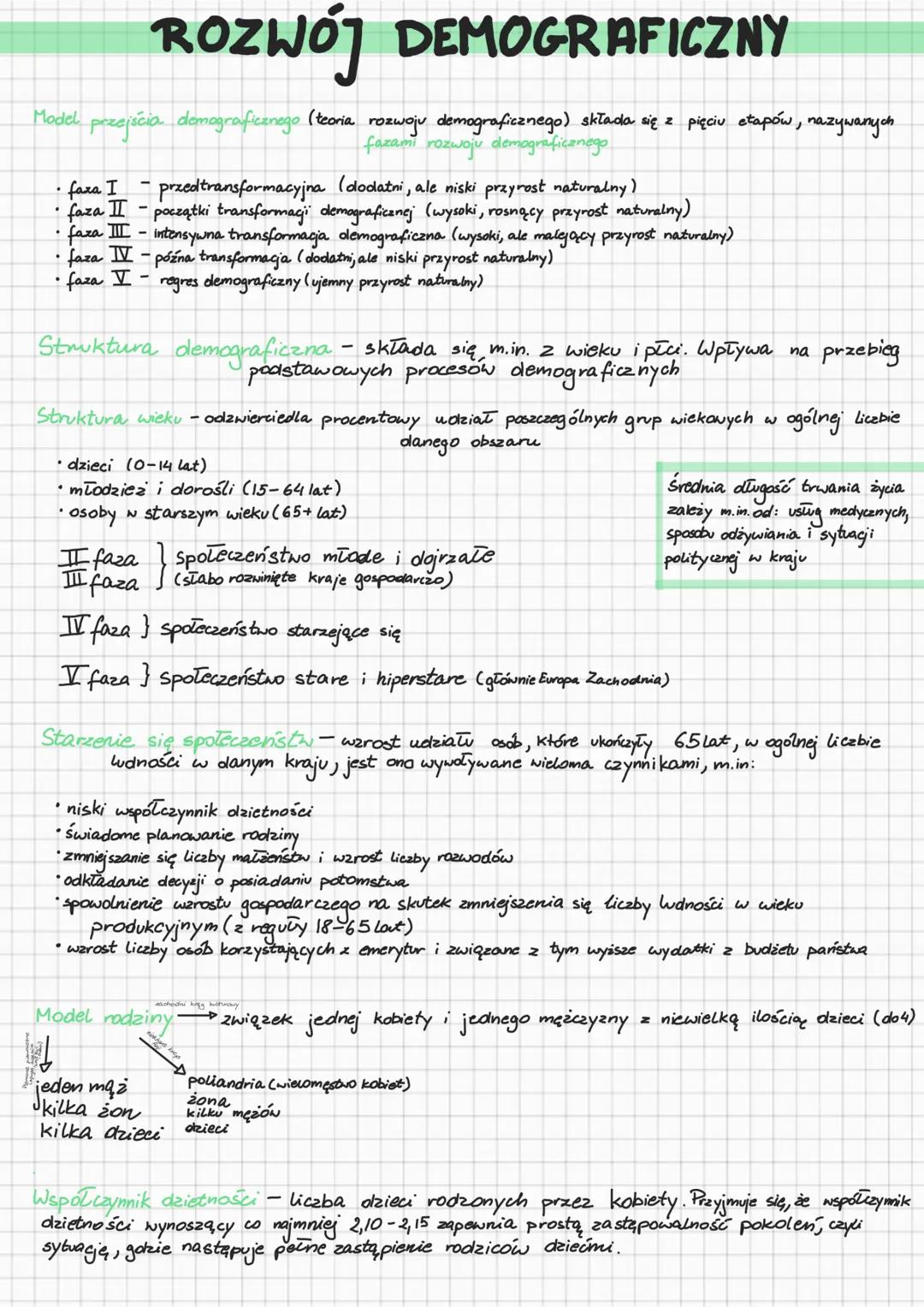 ROZWÓJ DEMOGRAFICZNY
Model przejścia demograficznego (teoria rozwoju demograficznego) składa się z pięciu etapów, nazywanych
fazami rozwoju