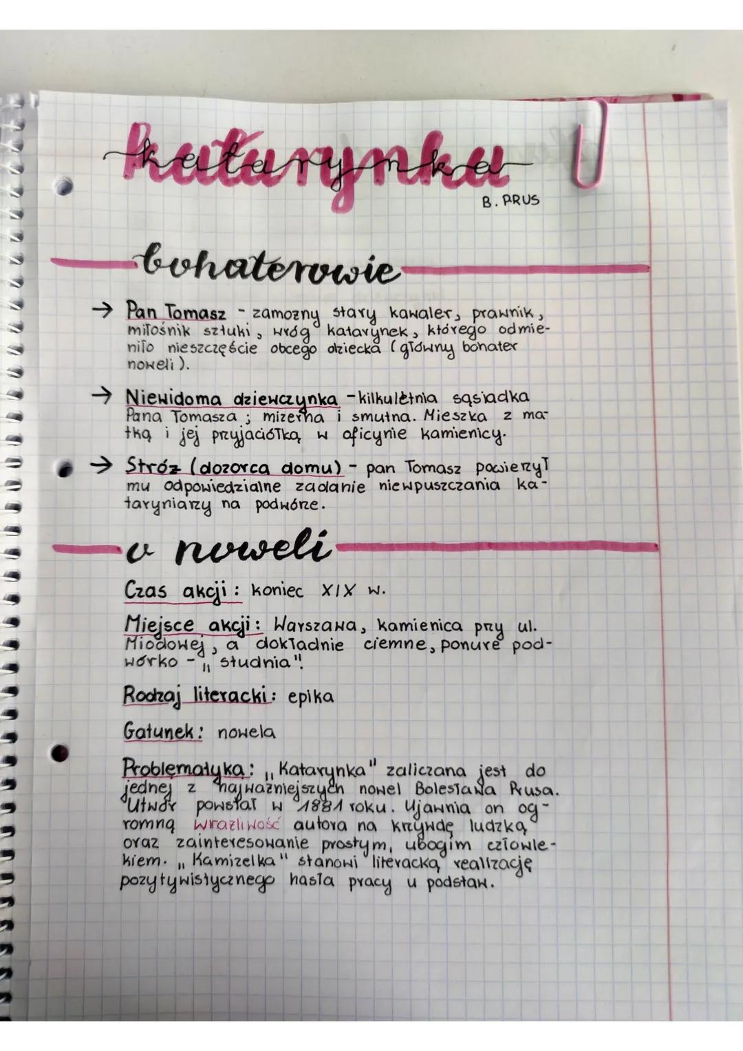 # katarynka
B. PRUS
---
# bohaterowie
→ Pan Tomasz - zamozny stary kawaler, prawnik,
miłośnik sztuki, wróg katarynek, którego odmie-
nil