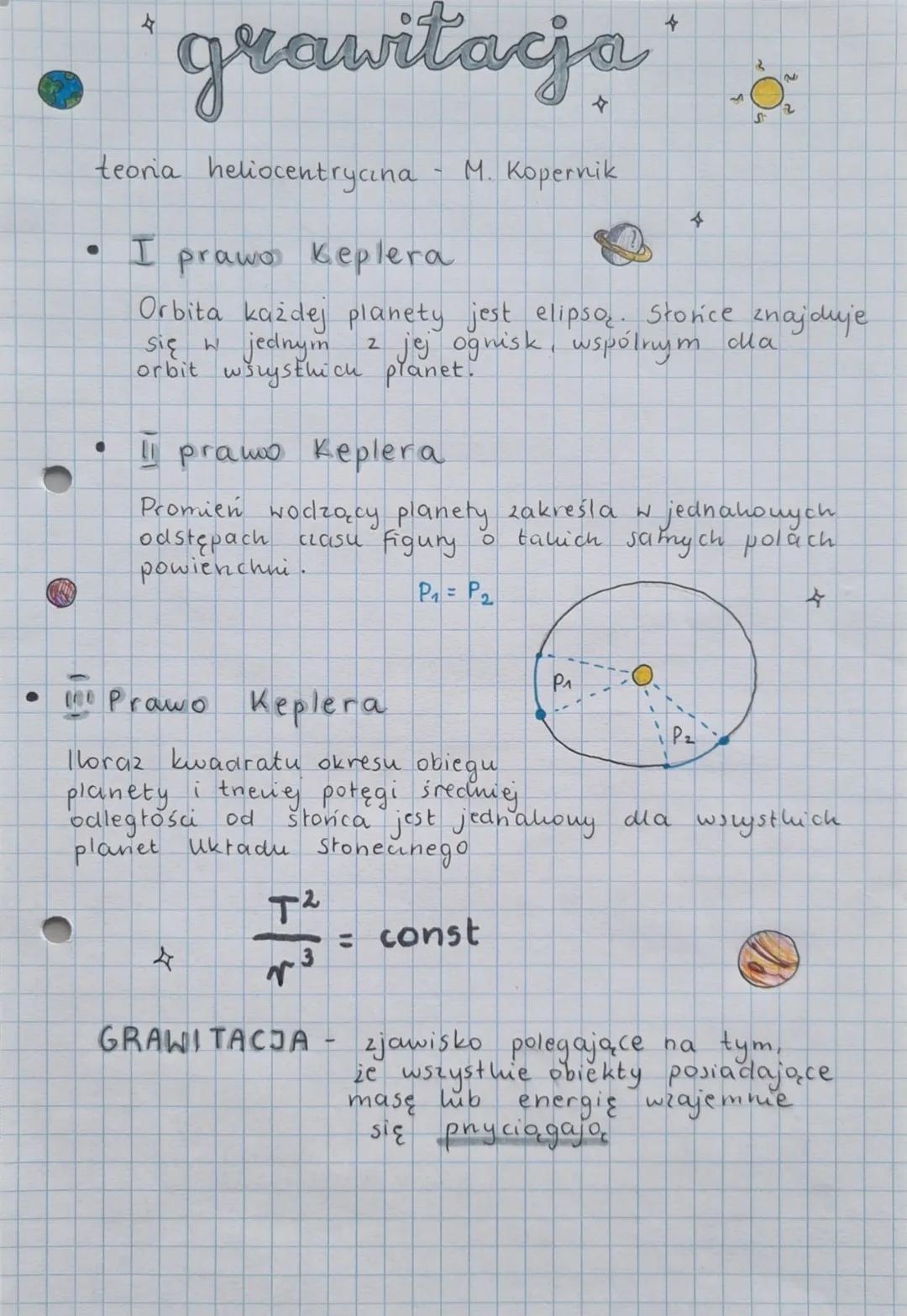 LO
grawitacja
teoria heliocentryczna - M. Kopernik
I prawo Keplera
Orbita każdej planety jest elipso. Stońce znajduje
z jej ognisk wspólnym