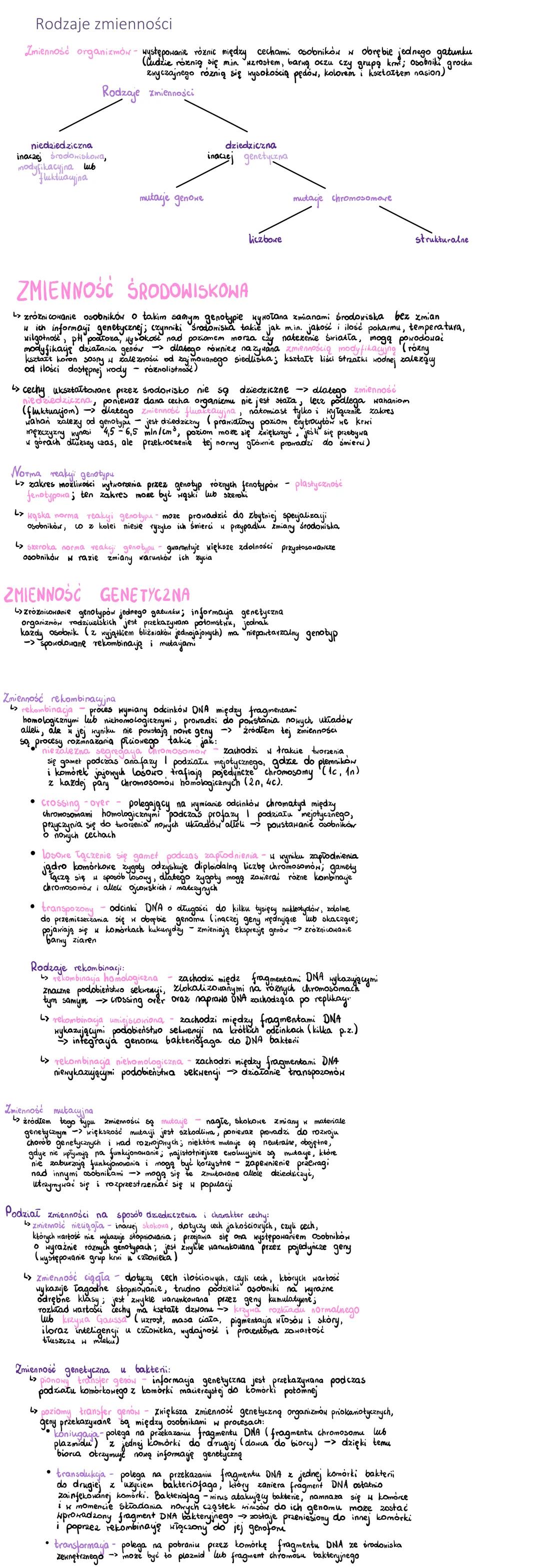 Rodzaje zmienności
Zmienność organizmów - występowanie różnic między cechami osobnikóN w obrębie jednego gatunku
(ludzie róznią się m.in. wz