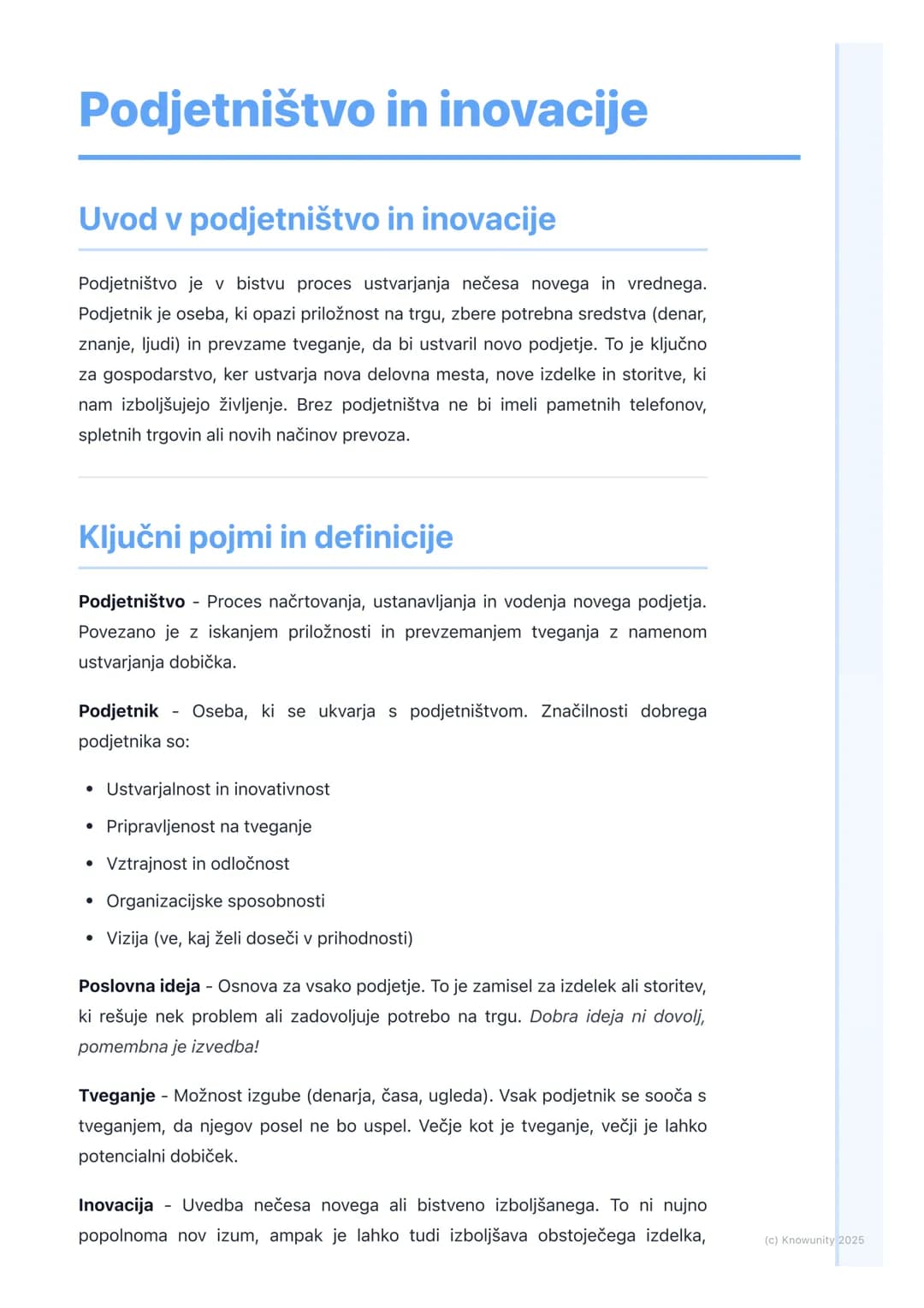 # Podjetništvo in inovacije
Uvod v podjetništvo in inovacije
Podjetništvo je v bistvu proces ustvarjanja nečesa novega in vrednega.
Podjet