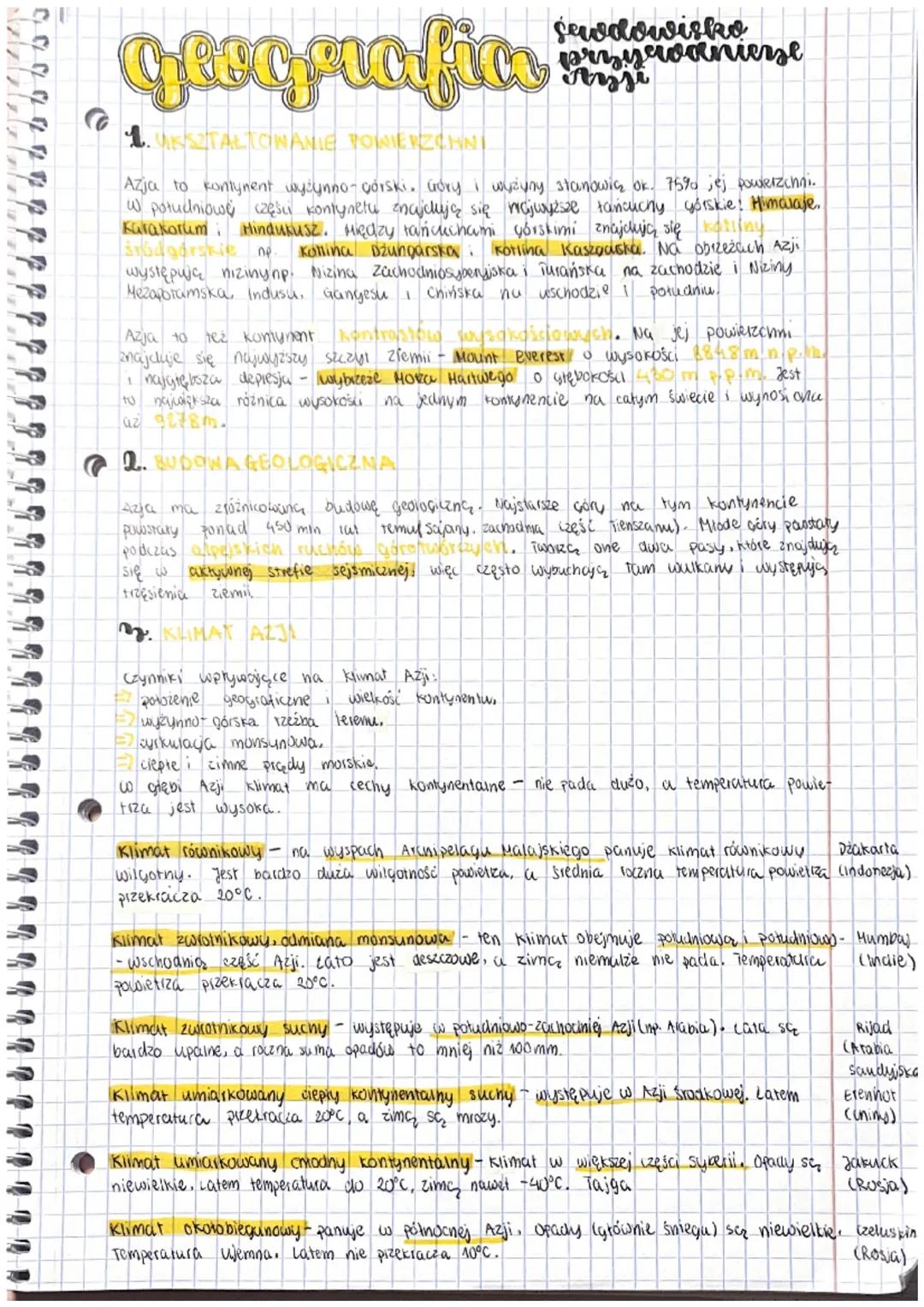 a aa aa 72 72 72
Geografia
1.UISSZTAŁTOWANIE POWIERZCHNI
Azja to kontynent wyżynno-gorski. Gory i wyżyny stanowią ok. 75% jej powierzchni.
W