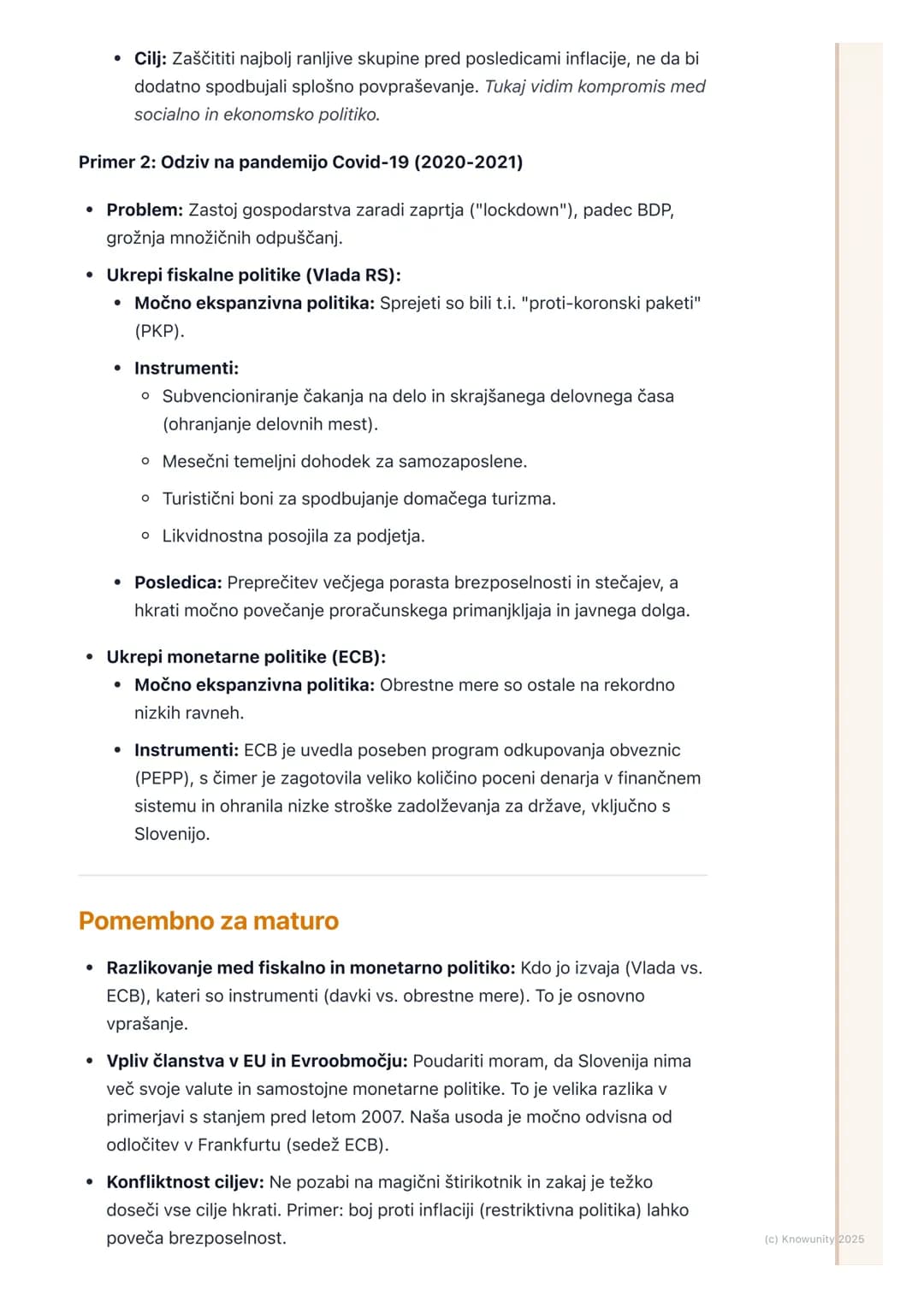 # Ekonomska politika v Sloveniji
Pregled ekonomske politike
Ekonomska politika je skupek ukrepov, s katerimi država (nosilci ekonomske
pol