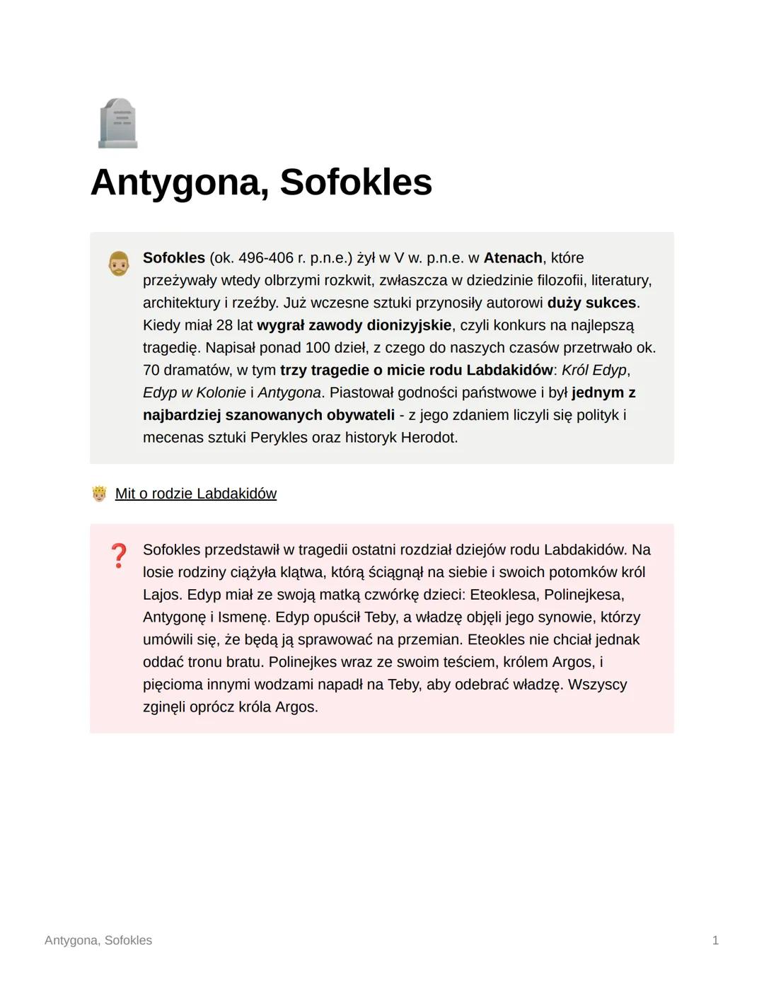 Antygona, Sofokles
Sofokles (ok. 496-406 r. p.n.e.) żył w V w. p.n.e. w Atenach, które
przeżywały wtedy olbrzymi rozkwit, zwłaszcza w dziedz
