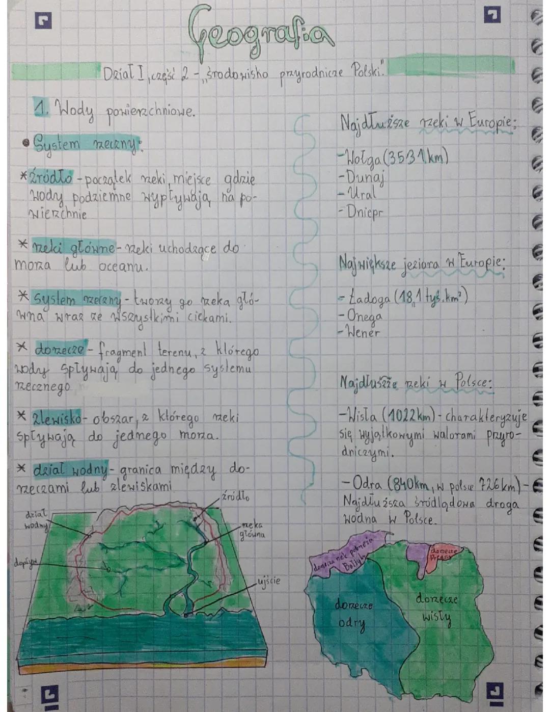 Geografia-Dział I (tematy od 9 do 14)-,,Środowisko przyrodnicze polski".