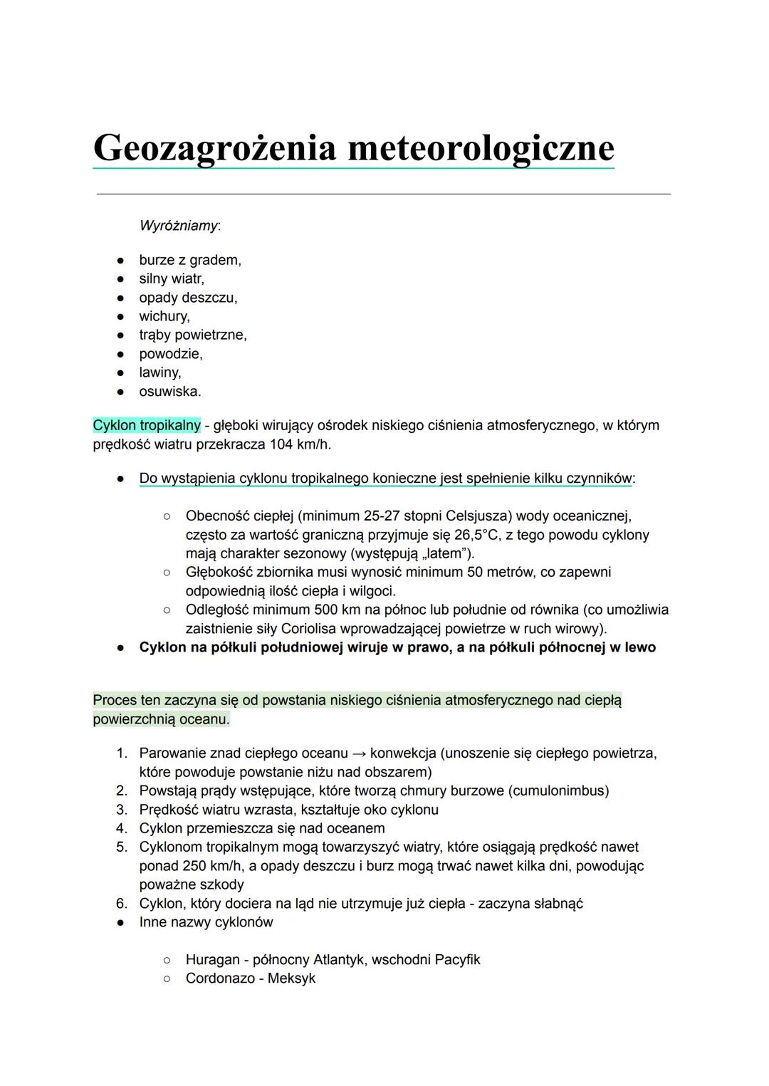 Geozagrożenia meteorologiczne
Wyróżniamy:
burze z gradem,
● silny wiatr,
• opady deszczu,
wichury,
• trąby powietrzne,
● powodzie,
• lawiny,