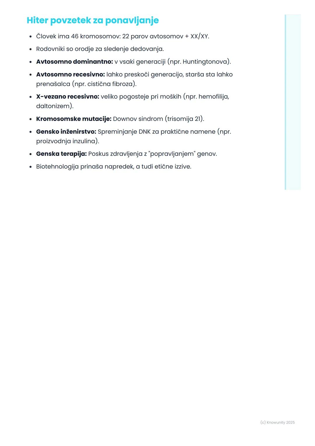 # Človeška genetika in
biotehnologija
Človeška genetika - osnove
Človeška genetika preučuje dedovanje lastnosti pri ljudeh. To vključuje
v