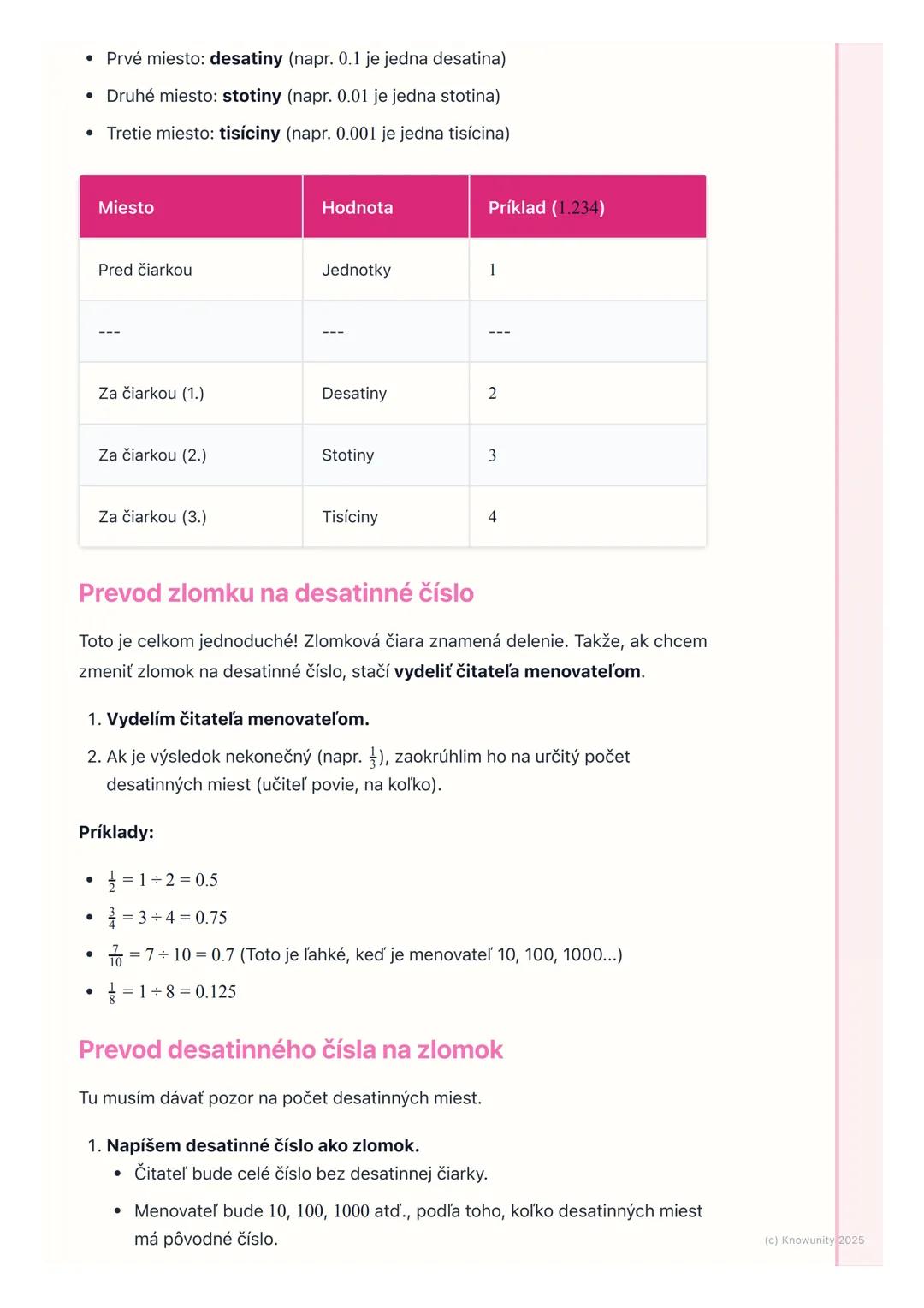 # Zlomky a desatinné čísla
## 1. Prehľad a úvod
Takže, na hodine matematiky si teraz opakujeme zlomky a desatinné čísla. Je
to dôležité, l