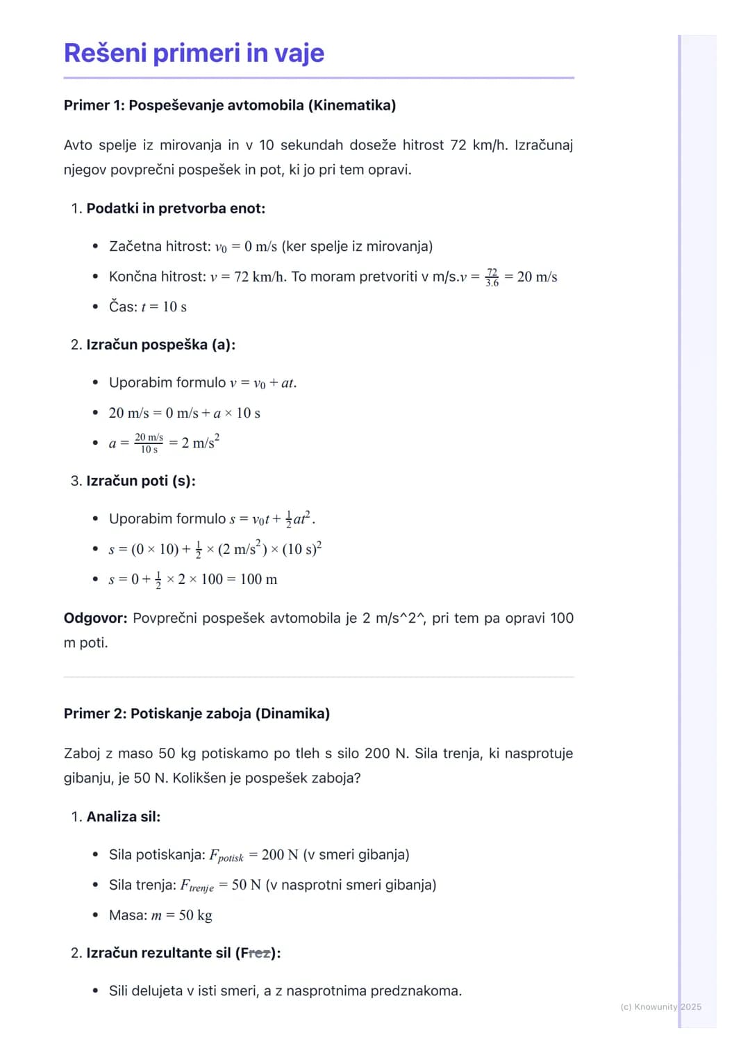 # Osnove kinematike in
dinamike
Uvod v kinematiko in dinamiko
Kinematika in dinamika sta osnovni veji mehanike. Kinematika se ukvarja z
op