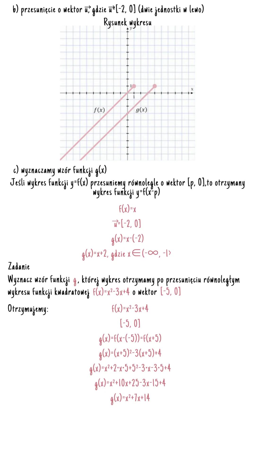 przesunięcie równolegte
wzdłuż osi ox
• Przesunięciem równoległym o wektor u nazywamy przekształceniem geometrycznym,
w którym każdemu punkt