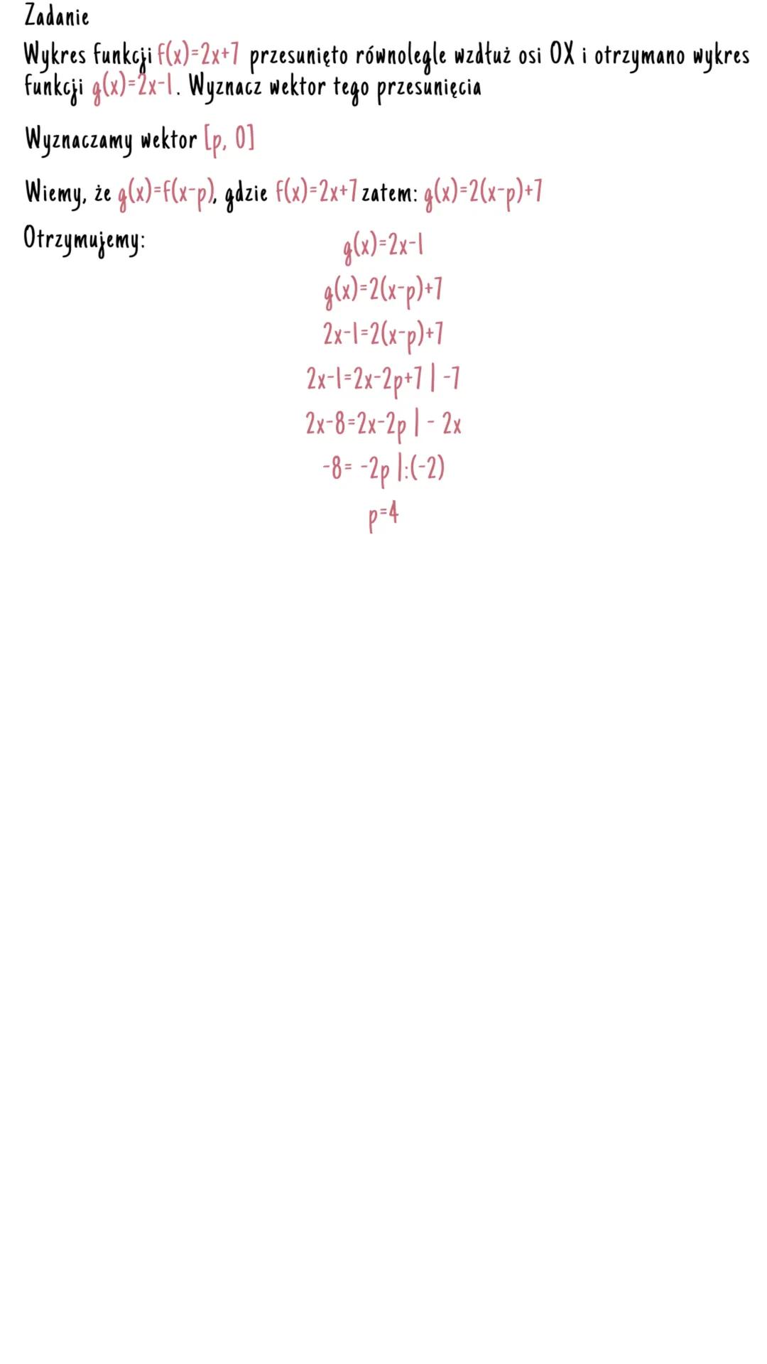 przesunięcie równolegte
wzdłuż osi ox
• Przesunięciem równoległym o wektor u nazywamy przekształceniem geometrycznym,
w którym każdemu punkt