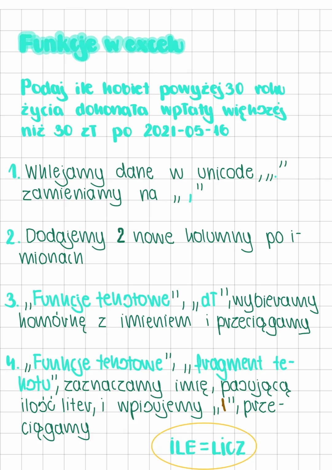 # Funkcje wextelu
Podaj ile hobiet powyżej 30 rohu
życia dokonała wpłaty więhozes
niż 30 zł po 2021-05-16
1. Wulejamy dane w unicode,,,,"