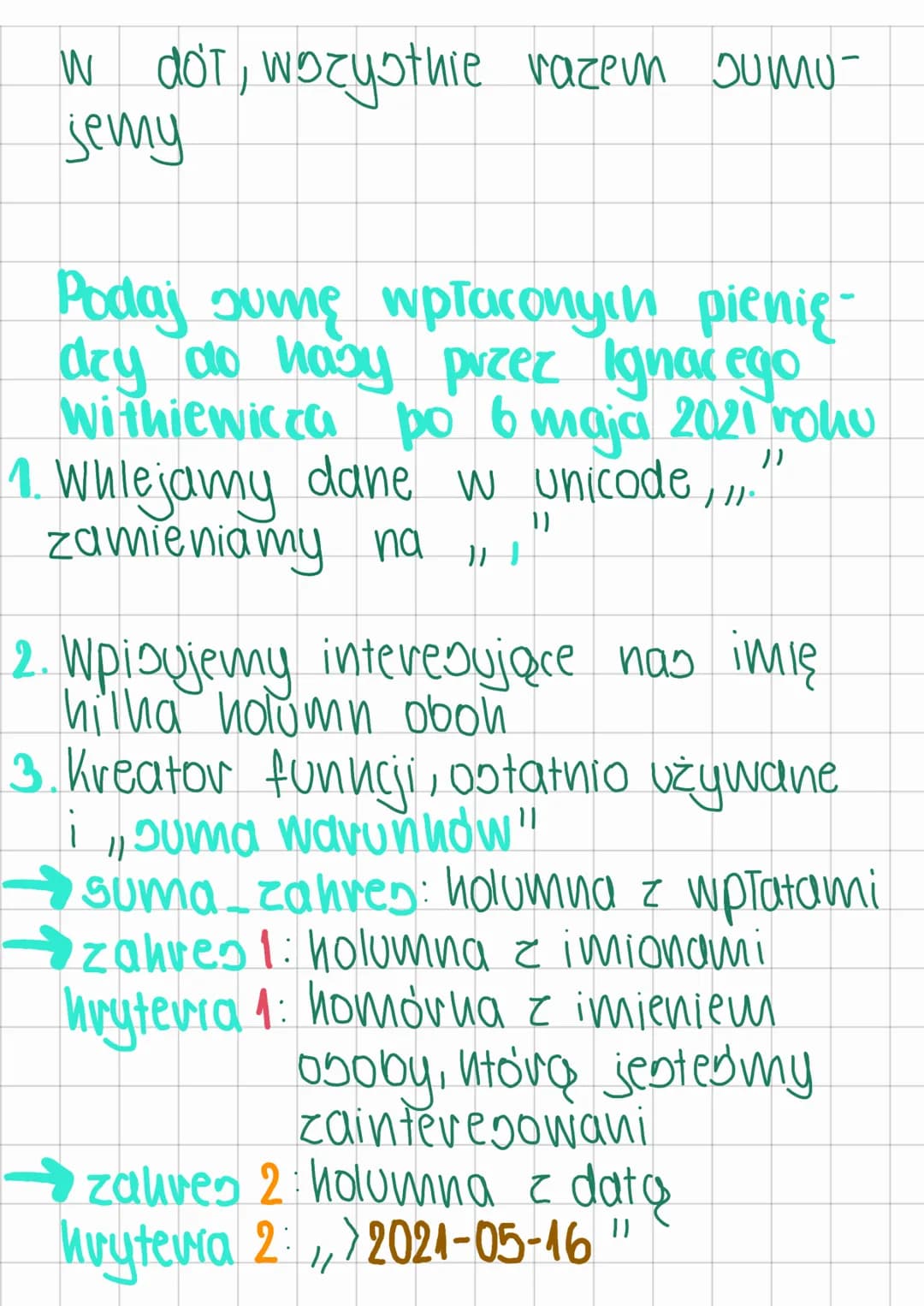 # Funkcje wextelu
Podaj ile hobiet powyżej 30 rohu
życia dokonała wpłaty więhozes
niż 30 zł po 2021-05-16
1. Wulejamy dane w unicode,,,,"