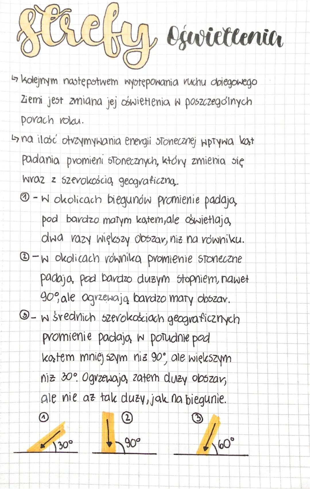 sacfy oswietlenia
↳ kolejnym następstwem występowania ruchu obiegowego
Ziemi jest zmiana jej oświetlenia w poszczególnych.
porach roku.
↳na