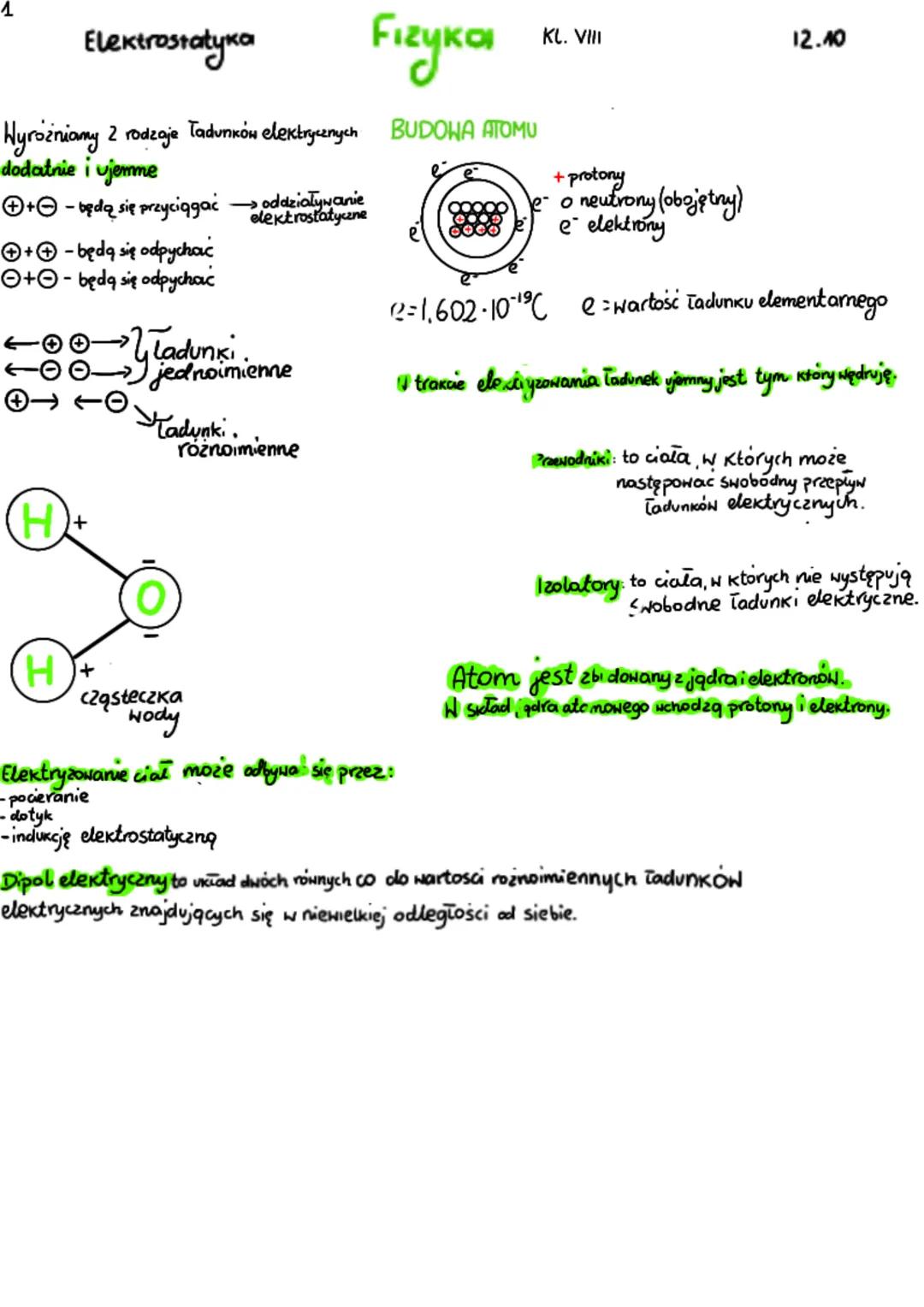 1
Elektrostatyka
Fizykan
Wyróżniamy 2 rodzaje Tadunków elektrycznych BUDOWA ATOMU
dodatnie i ujemme
+ + - będą się przyciągać →oddziaływanie
