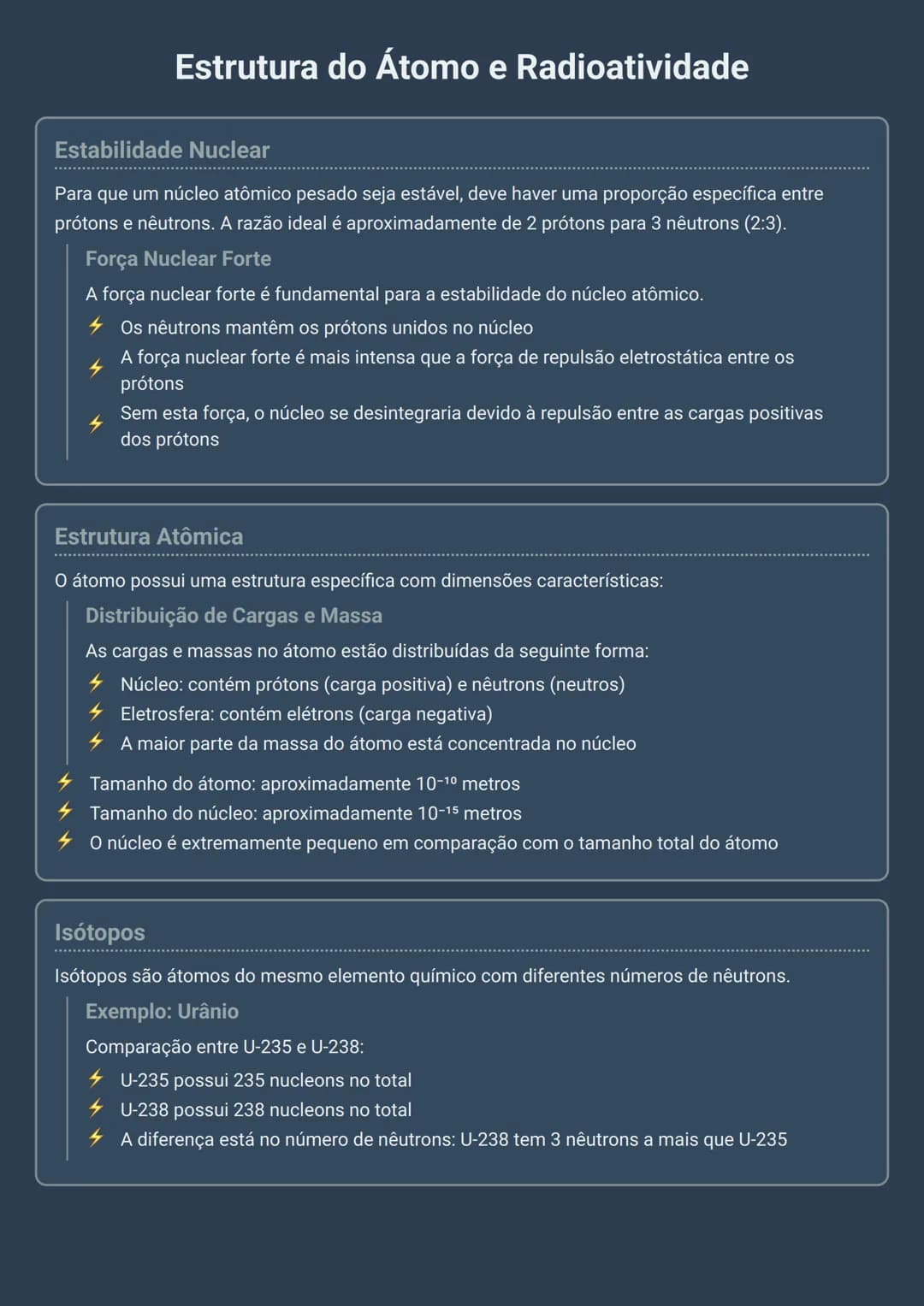 # Estrutura do Átomo e Radioatividade
Estabilidade Nuclear
Para que um núcleo atômico pesado seja estável, deve haver uma proporção especí
