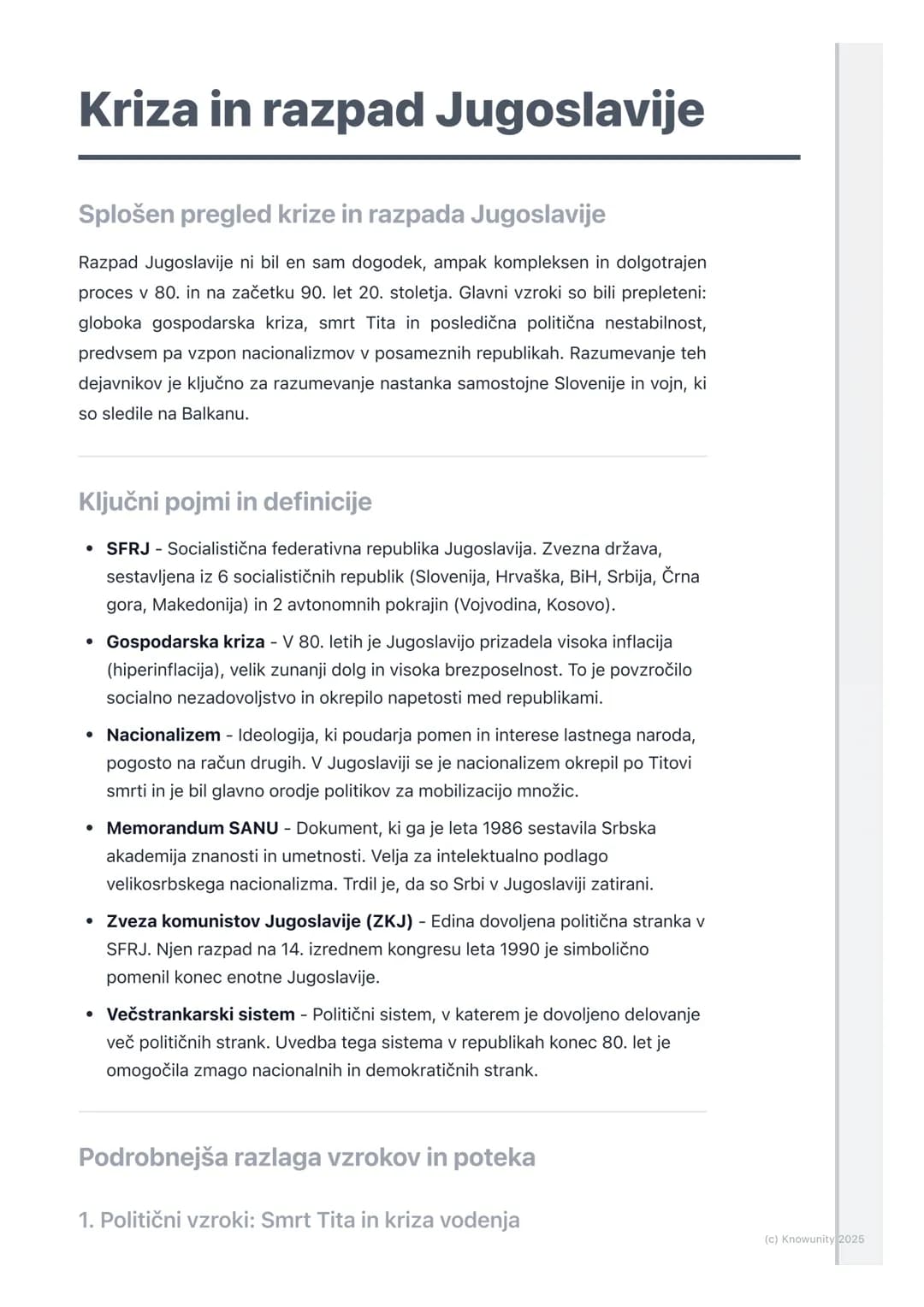 # Kriza in razpad Jugoslavije
Splošen pregled krize in razpada Jugoslavije
Razpad Jugoslavije ni bil en sam dogodek, ampak kompleksen in d