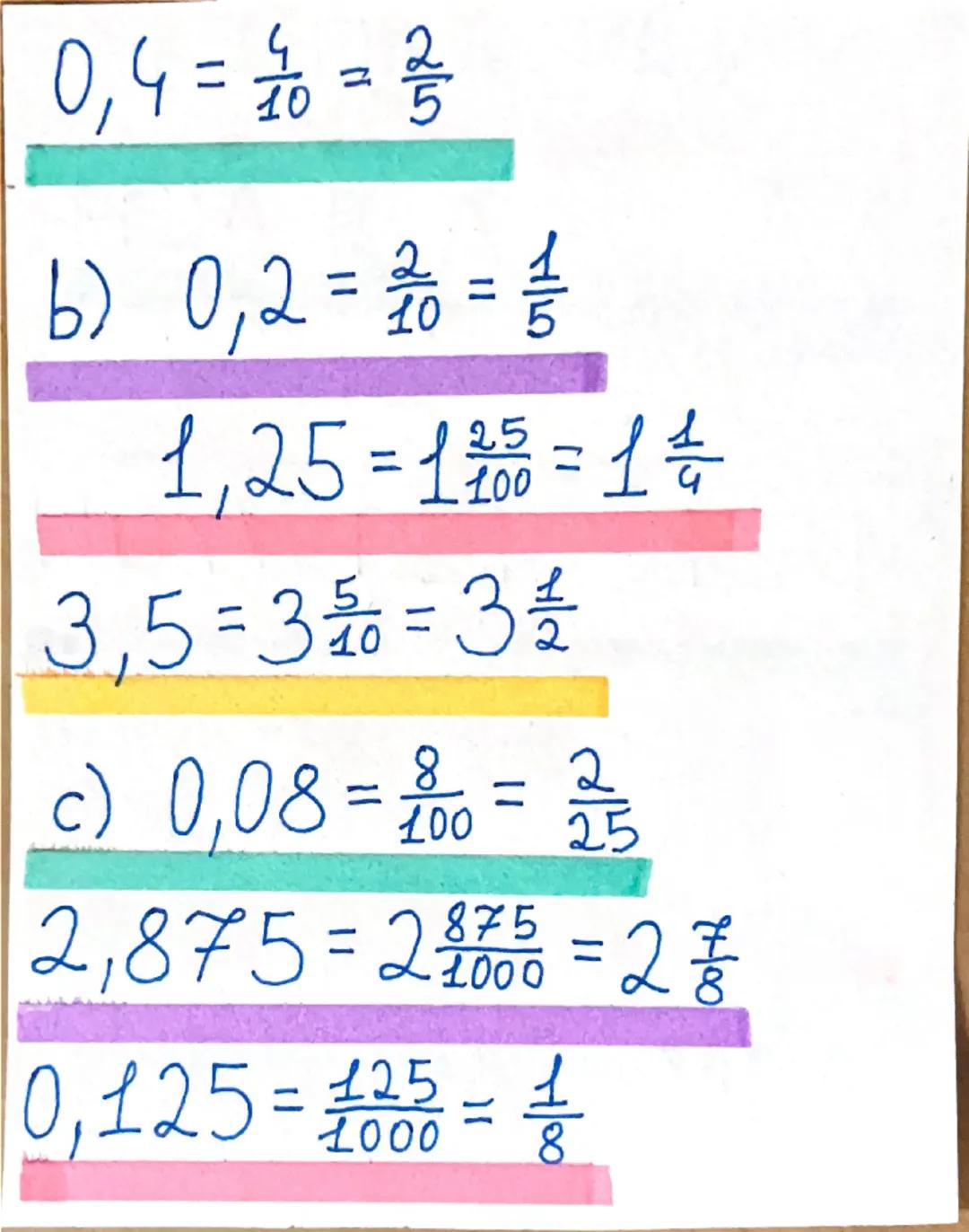 DZIAŁANIA
NA UŁAMKACH
ZWYKŁYCH I
DZIESIĘTNYCH
1.
Q) 1,2 = 1\frac{2}{10} = 1\frac{1}{5}
4,75 = 4\frac{75}{100} = 4\frac{3}{4} 0,4 = \frac{4}{