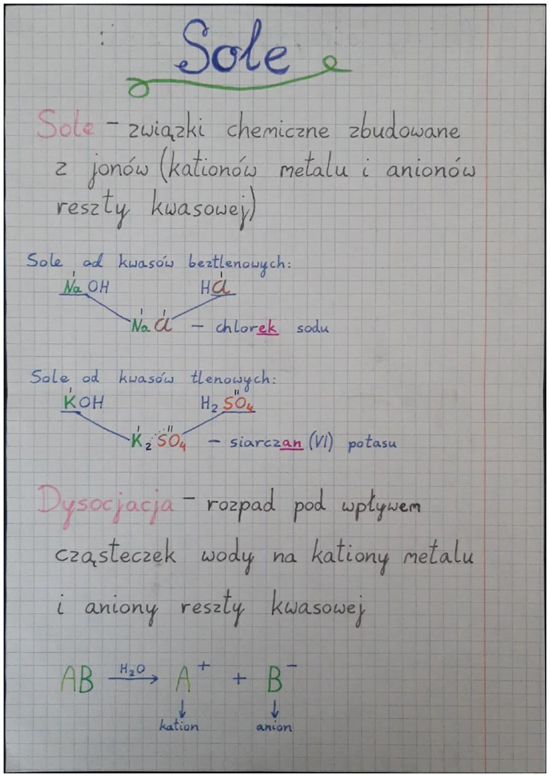 # Sole
Sote - związki chemiczne zbudowane
z jonów (kationów metalu i anionów
reszty kwasowej)
Sole, ad kwasów beztlenowych:
Ha
Na OH
Na a