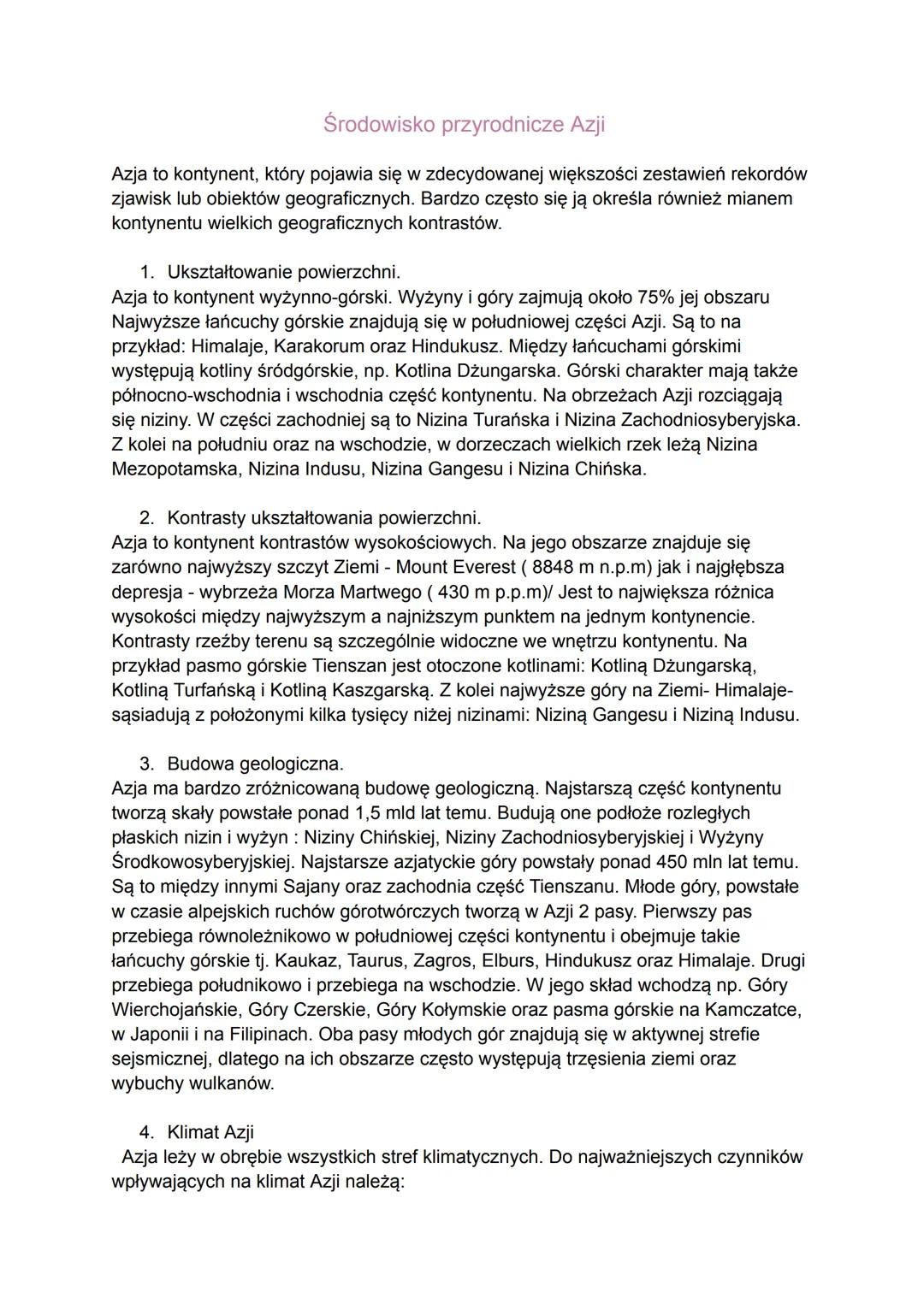 Azja: Kontrasty klimatyczne i rzeczne