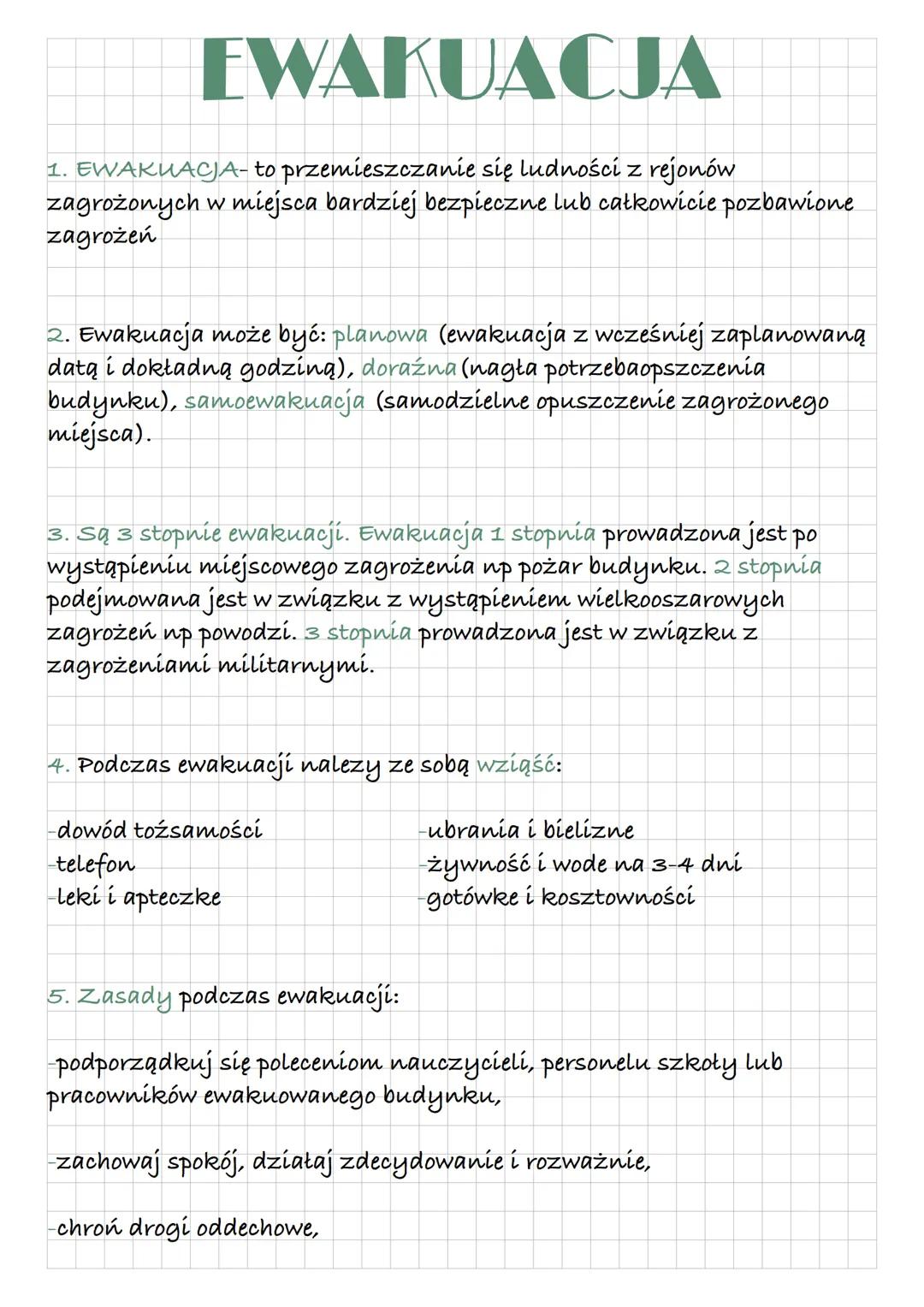 # EWAKUACJA
1. EWAKUACJA- to przemieszczanie się ludności z rejonów
zagrożonych w miejsca bardziej bezpieczne lub całkowicie pozbawione
za