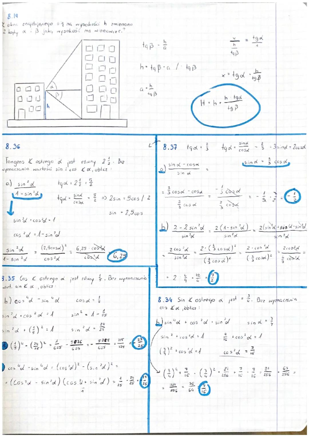 Trygonometria
1) Funkcje trygonometryczne kata ostrego NA prostokątnym
a) sin
Sin B
sin
COS
=m
Stosunek pryprostokątnej
lężącej na preciuko
