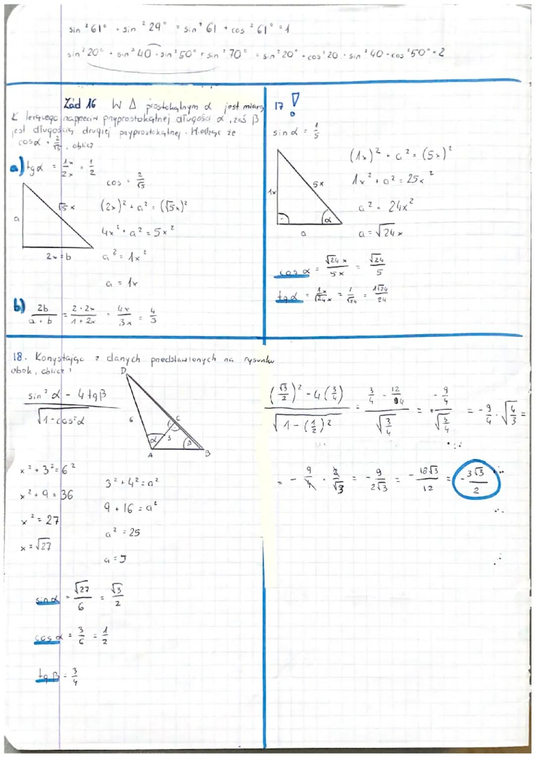 Trygonometria
1) Funkcje trygonometryczne kata ostrego NA prostokątnym
a) sin
Sin B
sin
COS
=m
Stosunek pryprostokątnej
lężącej na preciuko