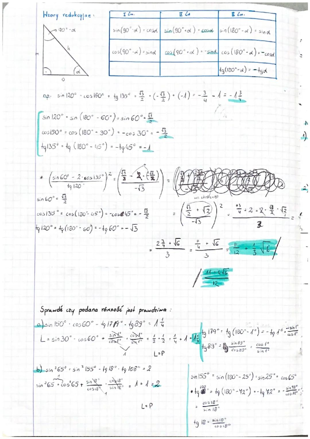Trygonometria
1) Funkcje trygonometryczne kata ostrego NA prostokątnym
a) sin
Sin B
sin
COS
=m
Stosunek pryprostokątnej
lężącej na preciuko