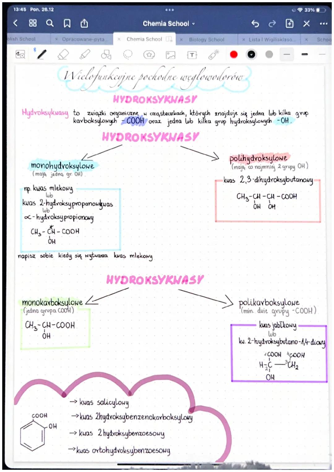 13:45 Pon. 26.12
< 88 QU
olish School
monohydroksylowe
(mają jedną gr. OH)
kwas mlekowy
Opracowane-pyta.
пр.
kwas 2-hydroksypropanow was
طبي