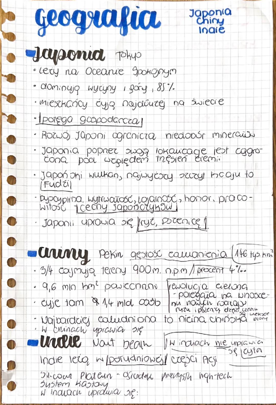 Japonia, Chiny, Indie