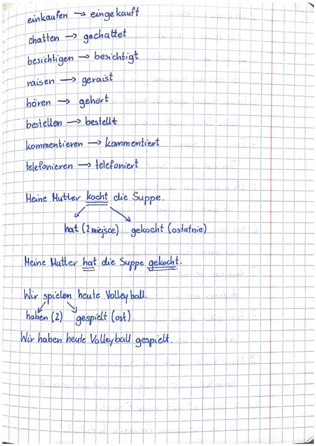 # PERFEKT
czasownik posilkowy
(odmienny, stoi na 2 miejscu)
* haben
* sein
* czasownik ruchu
(np. gehen, fahren, reisen)
* cza