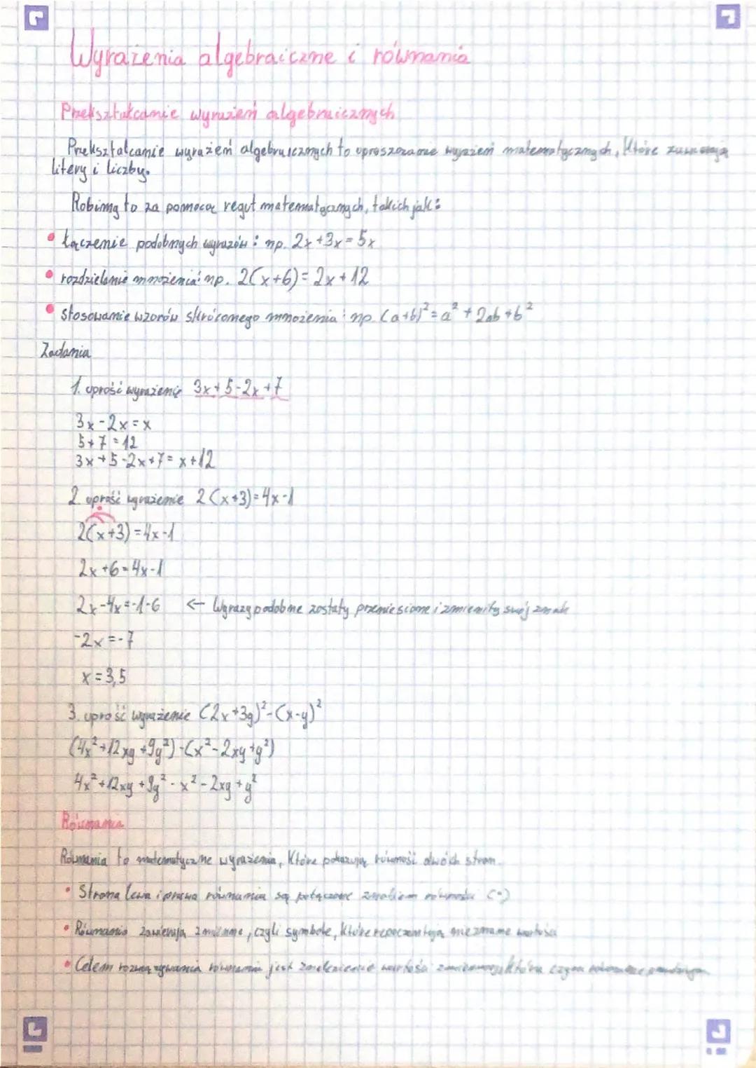 Wyrazenia algebraiczne i równania
Przekształcanie wyrwien algebraicznych
Przeksztalcamie wyrażeń algebruicznych to upreszoramae wyjazen mate