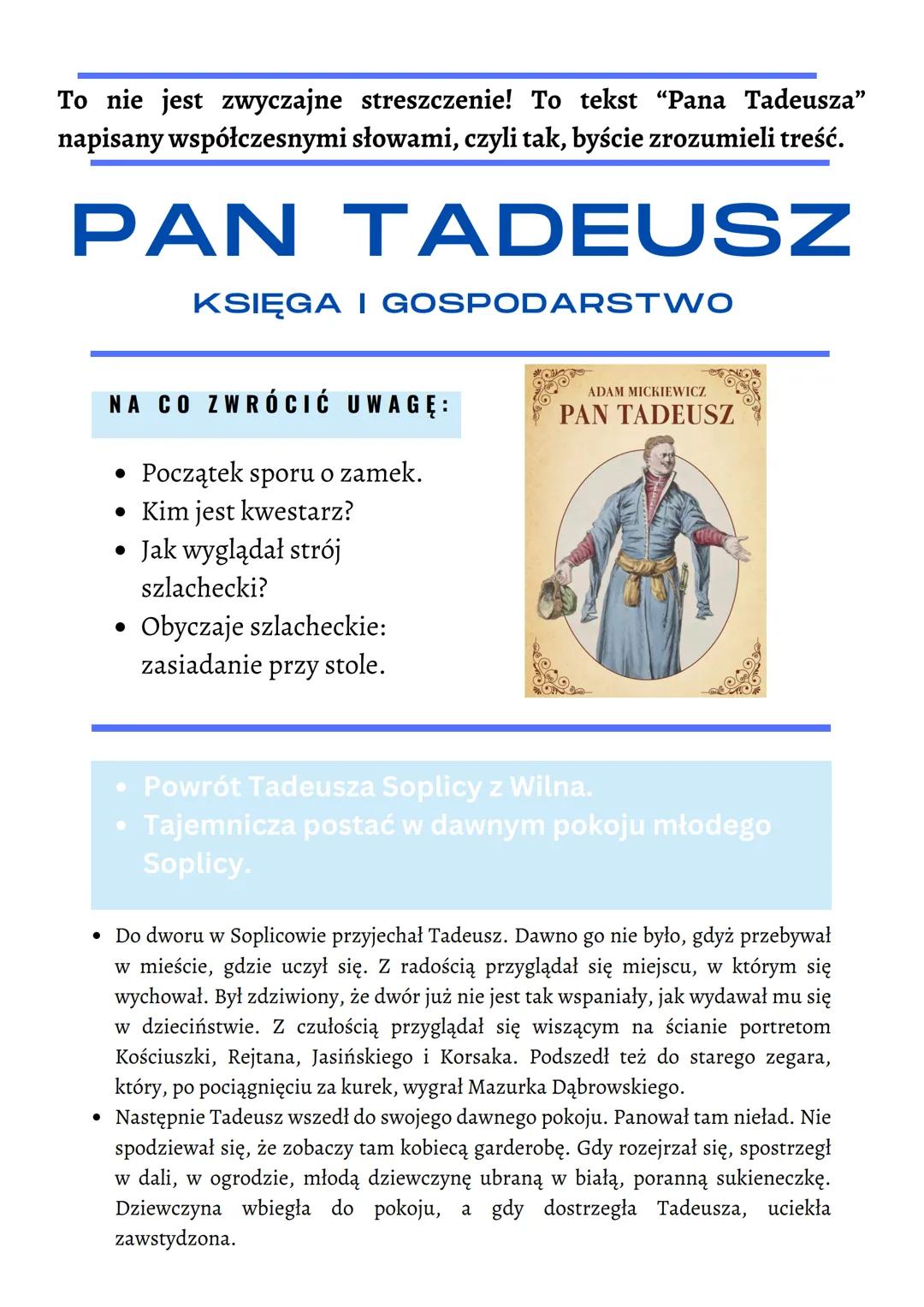 "Pan Tadeusz" - Księga I
