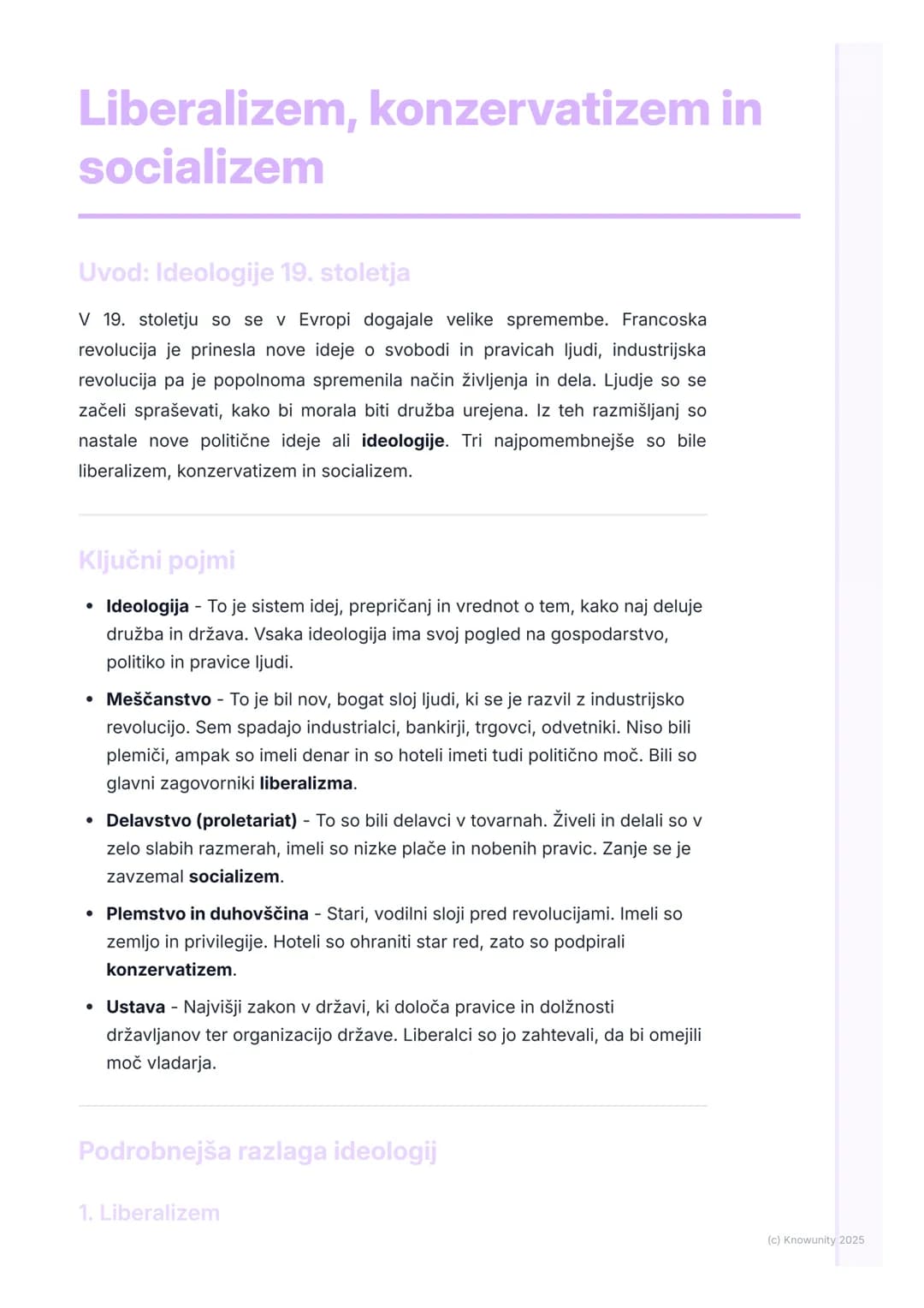 # Liberalizem, konzervatizem in
socializem
Uvod: Ideologije 19. stoletja
V 19. stoletju so se v Evropi dogajale velike spremembe. Francosk