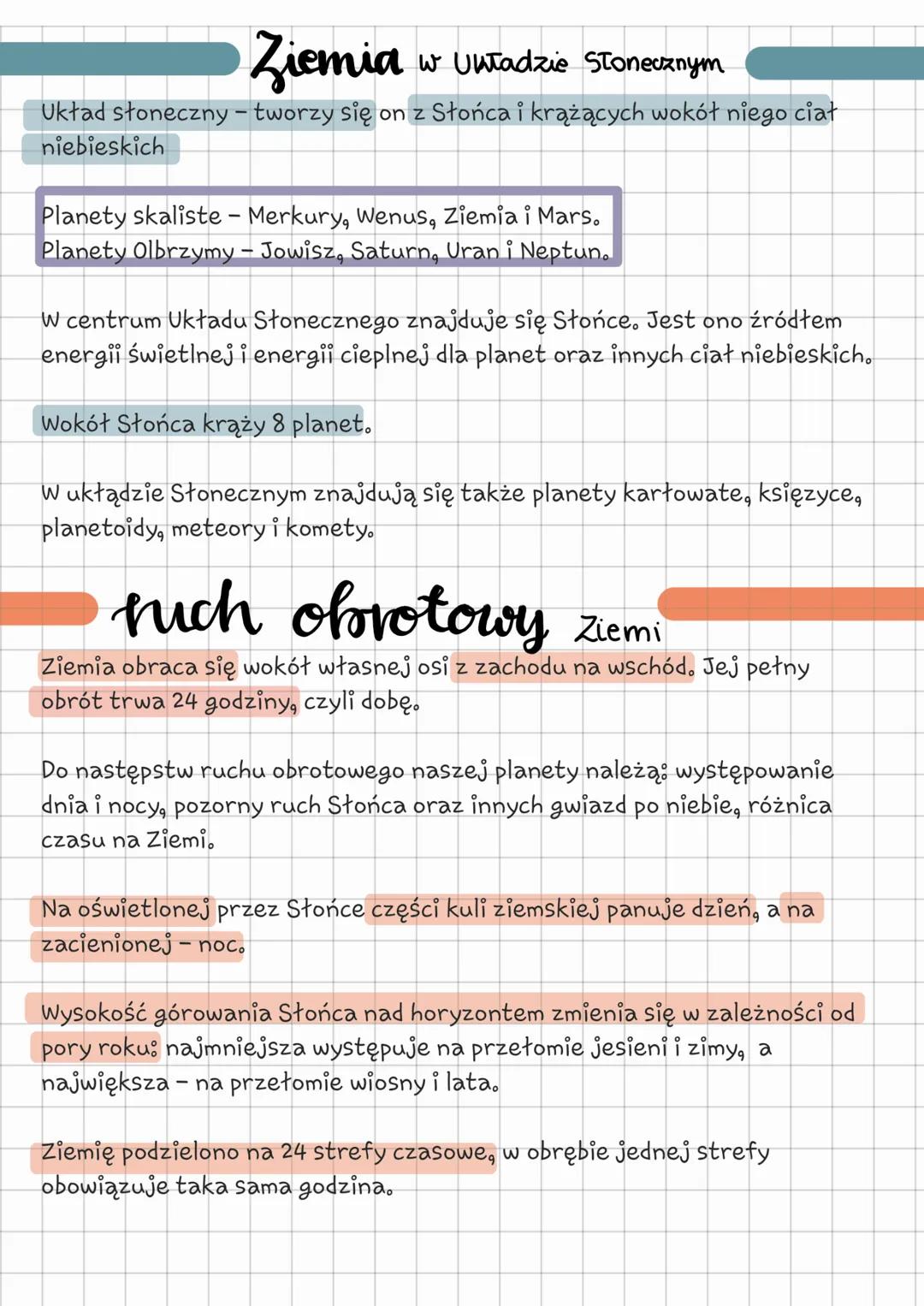 ruch obrotowy ziemi i ziemia w układzie słonecznym