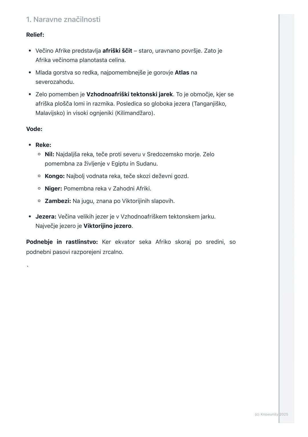 # Afrika
Splošni pregled Afrike
Afrika je druga največja celina na svetu, takoj za Azijo. Leži zelo simetrično
glede na ekvator, zato ima