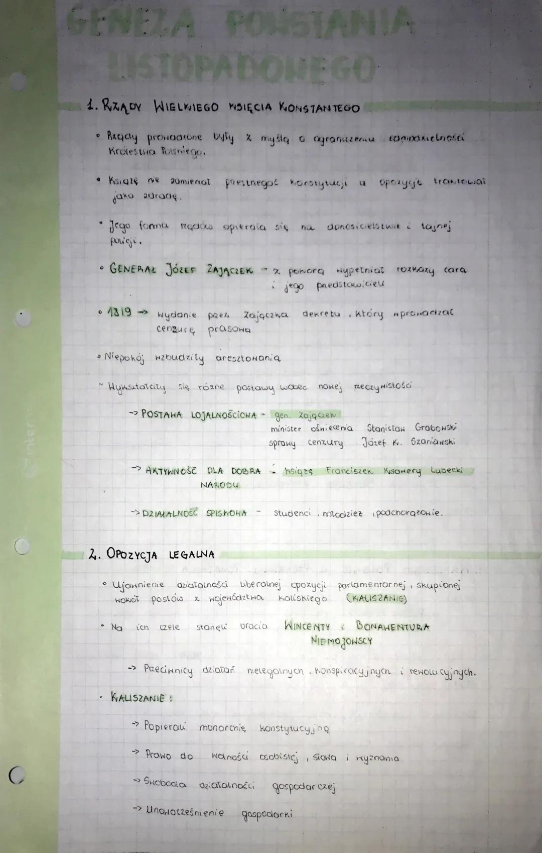 # GENEZA
# LISTOPADONEG
1. RZĄDY WIELNIEGO NSIĘCIA KONSTANTEGO
* Reqay prowadrone byly z myślą o ograniczemu comicaxielnosti
Krotest