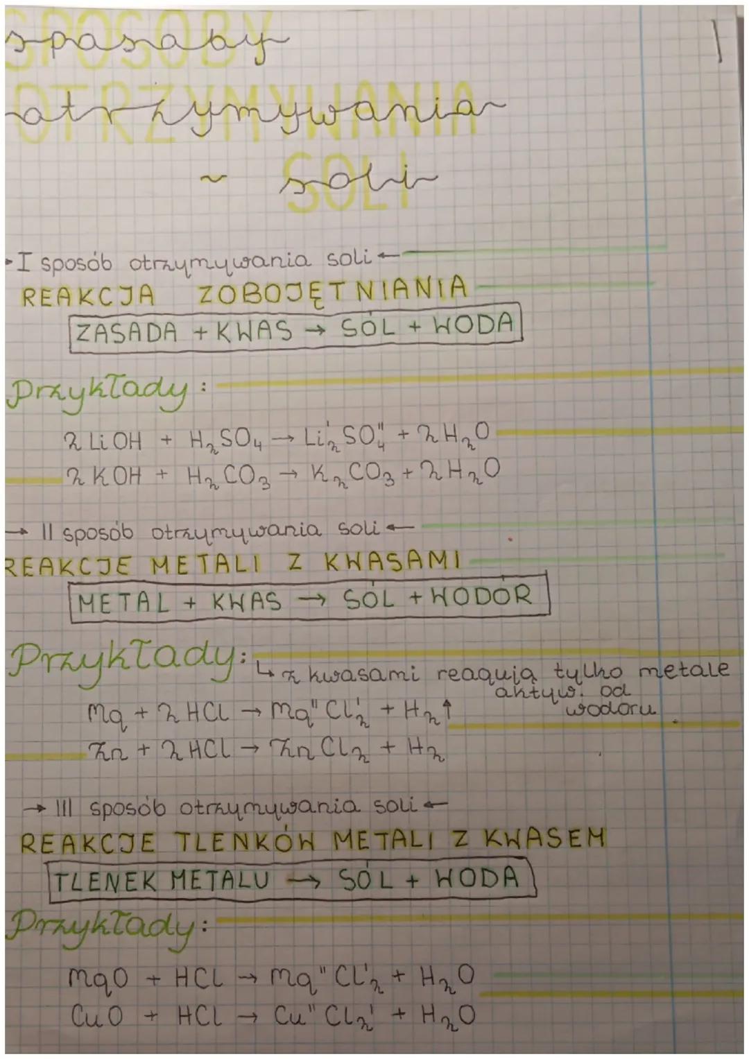 spasaky
atrzymywania
sobi
I sposób otrzymywania soli
REAKCJA ZOBOJĘTNIANIA
ZASADA+KWAS → SOL + WODA
Przykłady:
LiOH+H2SO₁₁ → Li₂ SO " + H2O