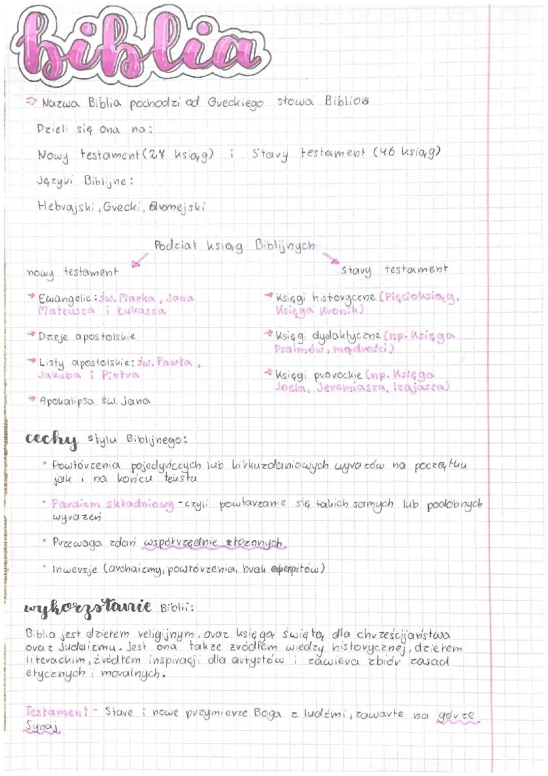 fiblia
=>Nazwa Biblia pochodzi od Greckiego słowa Biblion
Dzieli się ona na:
Nowy testament (24 ksiąg) i Stavy testament (46 ksiąg)
Języki B