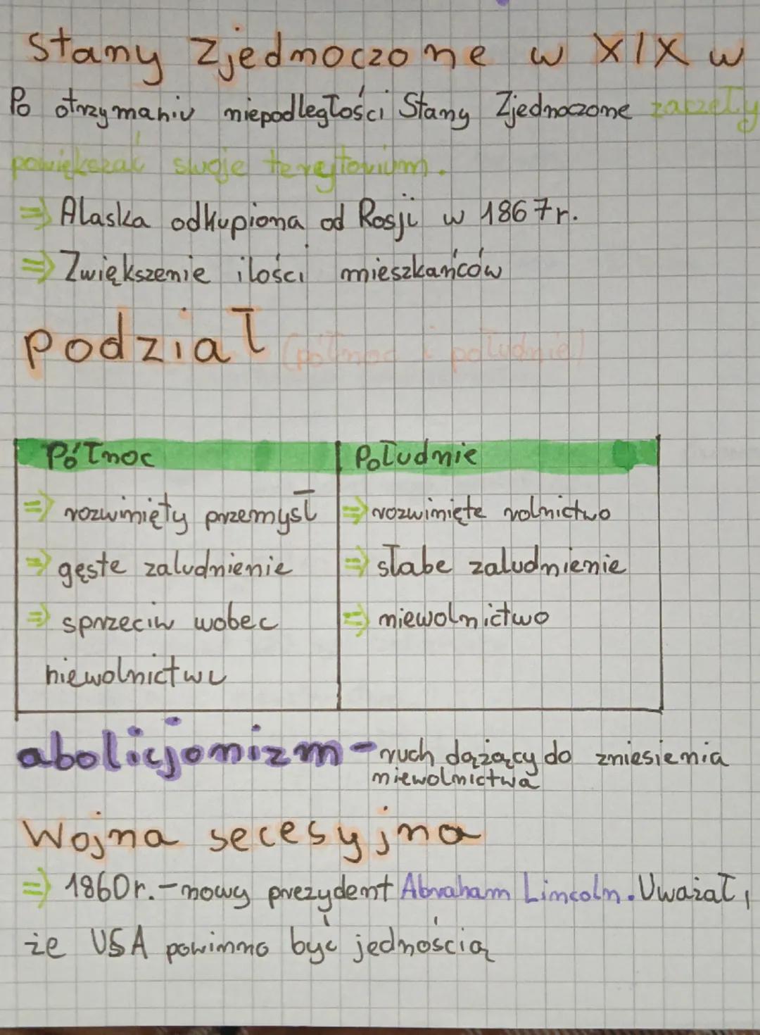 # Stany Zjednoczone w XIX w
Po otrzymaniu niepodległości Stany Zjednoczone zazaly
- Alaska odkupiona od Rosji w 1867 r.
=Zwiększenie ilości