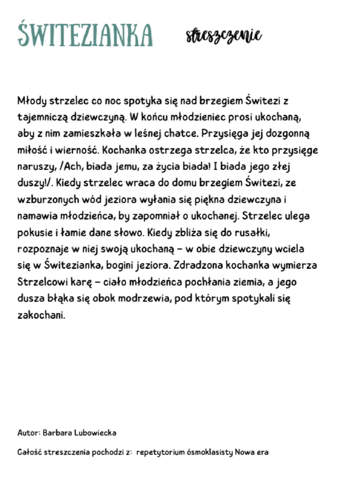 ,,Świtezianka" streszczenie