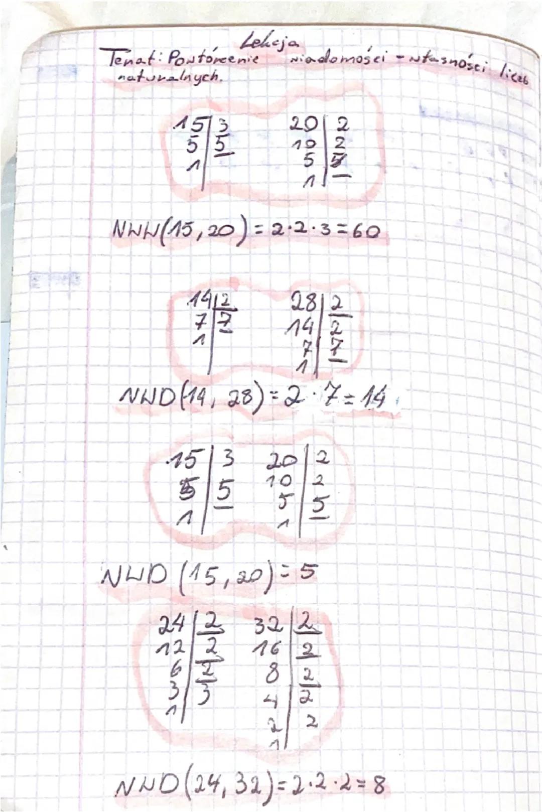 Lekcja
Temat: Pontoreenie
Niadomosci - Ntasnosci liczb
naturalnych.
A
19
2012
2
55
Л
NWW (15, 20) = 2·2·3=60
1412
2812
19/2
އ
NWD (14, 28)=2