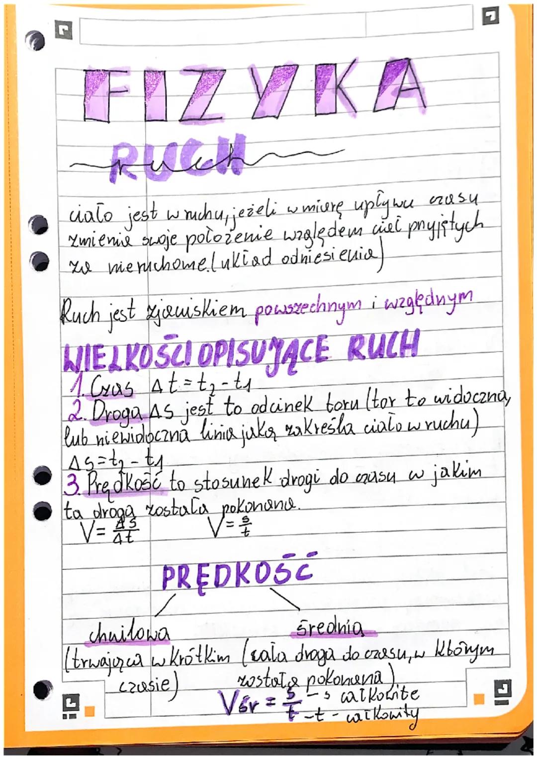 FIZYKA
Rulch
ciało jest w ruchu, jeżeli w miverę upływu czasy
zmienie swoje położenie waględem wieł pryjętych
ze mieruchome lukiad odniesien