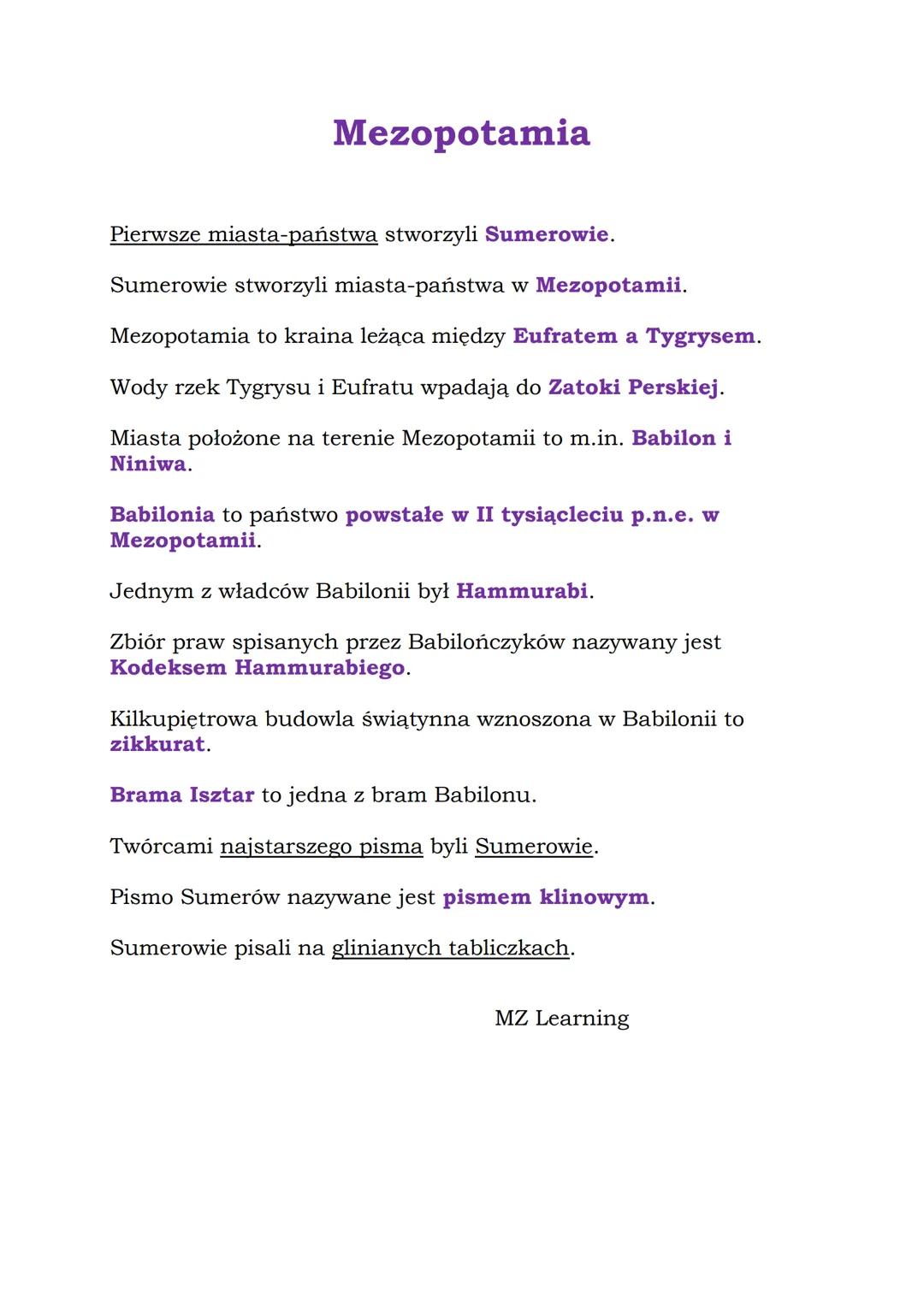 Mezopotamia
Pierwsze miasta-państwa stworzyli Sumerowie.
Sumerowie stworzyli miasta-państwa w Mezopotamii.
Mezopotamia to kraina leżąca międ