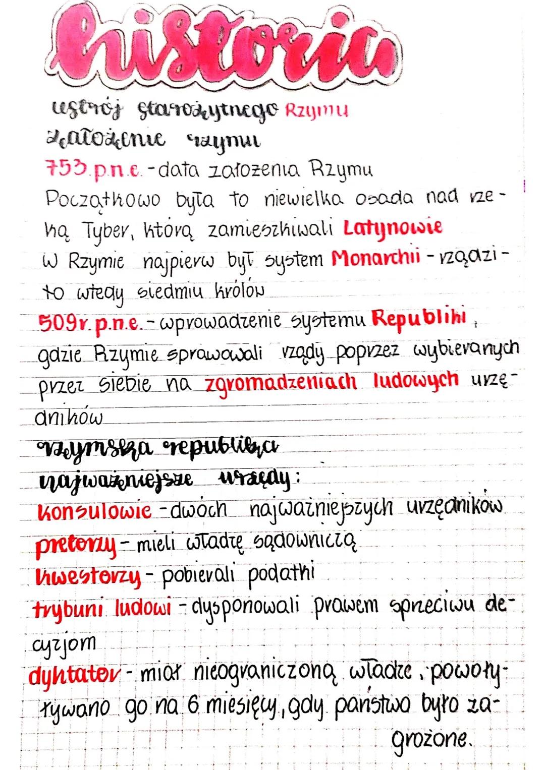 # historia
ustroj starożytnego Rzymu
Założenie rzymu
753.p.n.e-data załozenia Rzymu
Początkowo była to niewielka osada nad rze-
hą Tyber