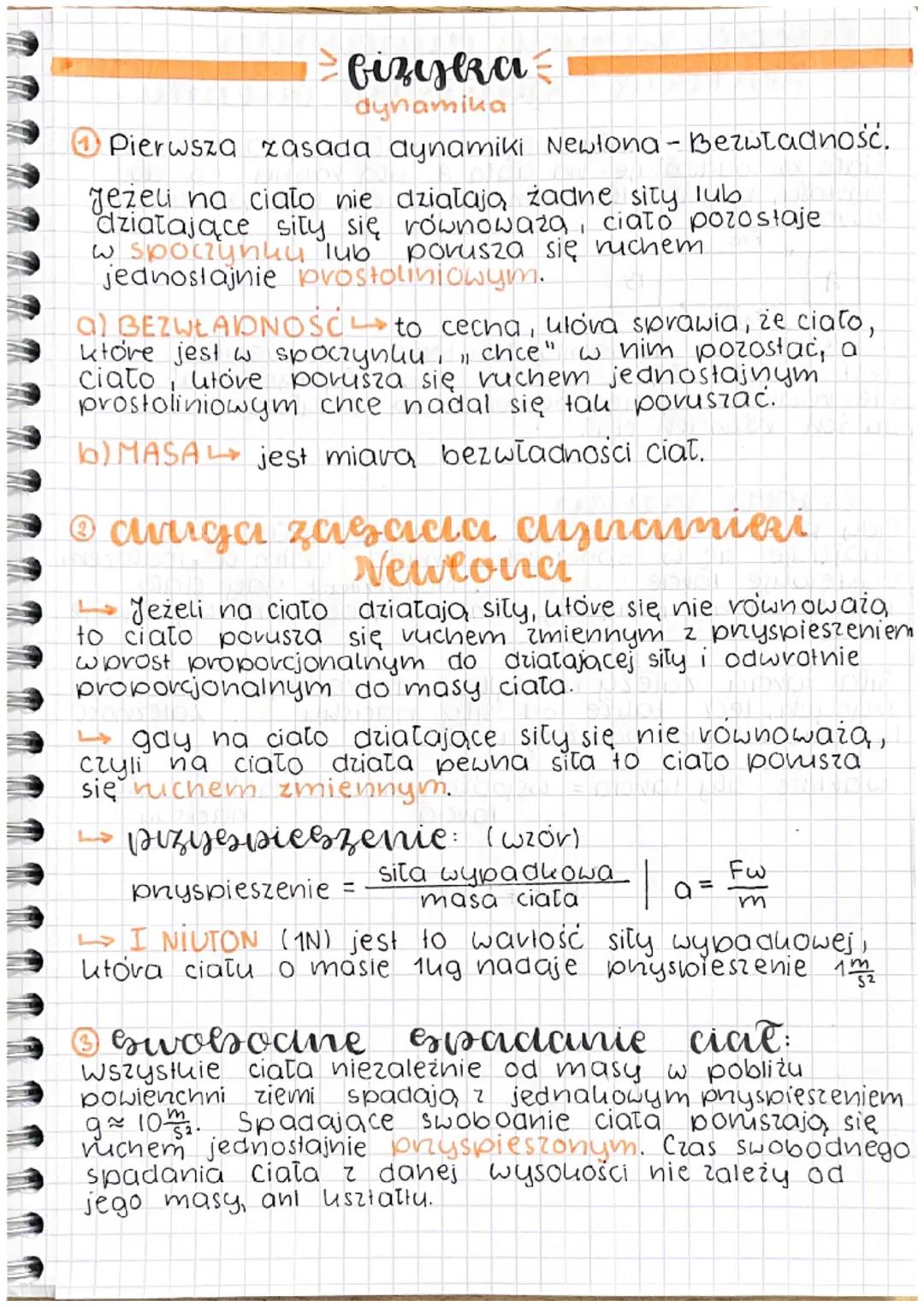 # fizyka
dynamika
① Pierwsza zasada aynamiki Newtona - Bezwładność.
Jezeli na ciało nie działają żadne sity lub
działające sity się równow