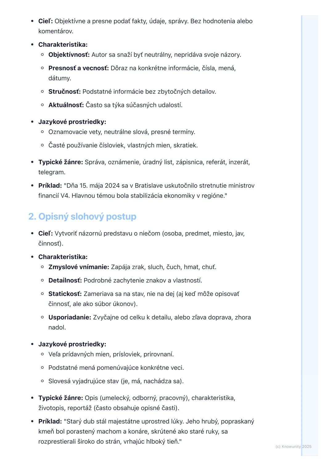 # Slohové postupy a ich využitie
## Prehľad a úvod
Slohové postupy sú základné spôsoby, akými usporadúvame a spracúvame
informácie v texte