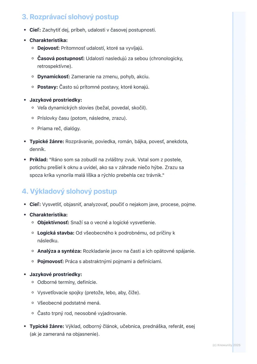 # Slohové postupy a ich využitie
## Prehľad a úvod
Slohové postupy sú základné spôsoby, akými usporadúvame a spracúvame
informácie v texte