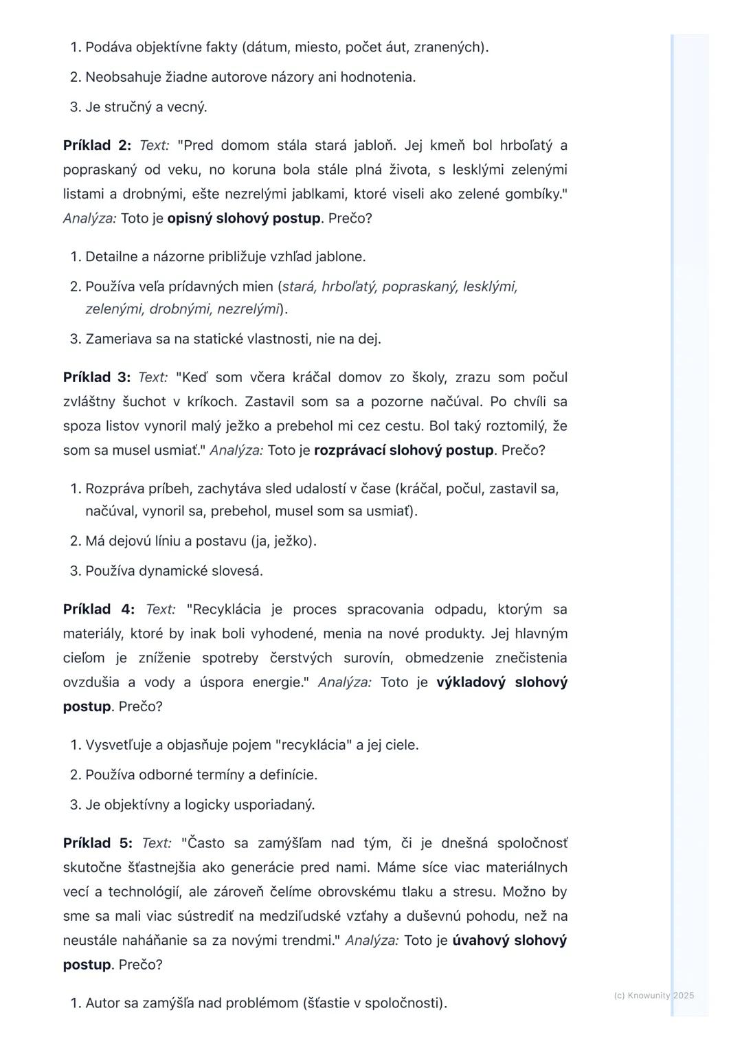 # Slohové postupy a ich využitie
## Prehľad a úvod
Slohové postupy sú základné spôsoby, akými usporadúvame a spracúvame
informácie v texte