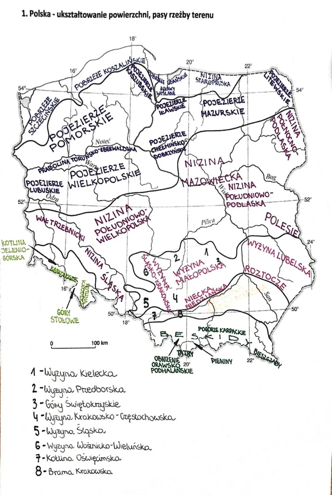 polska- ukształtowanie powierzchni, pasy rzeźby terenu